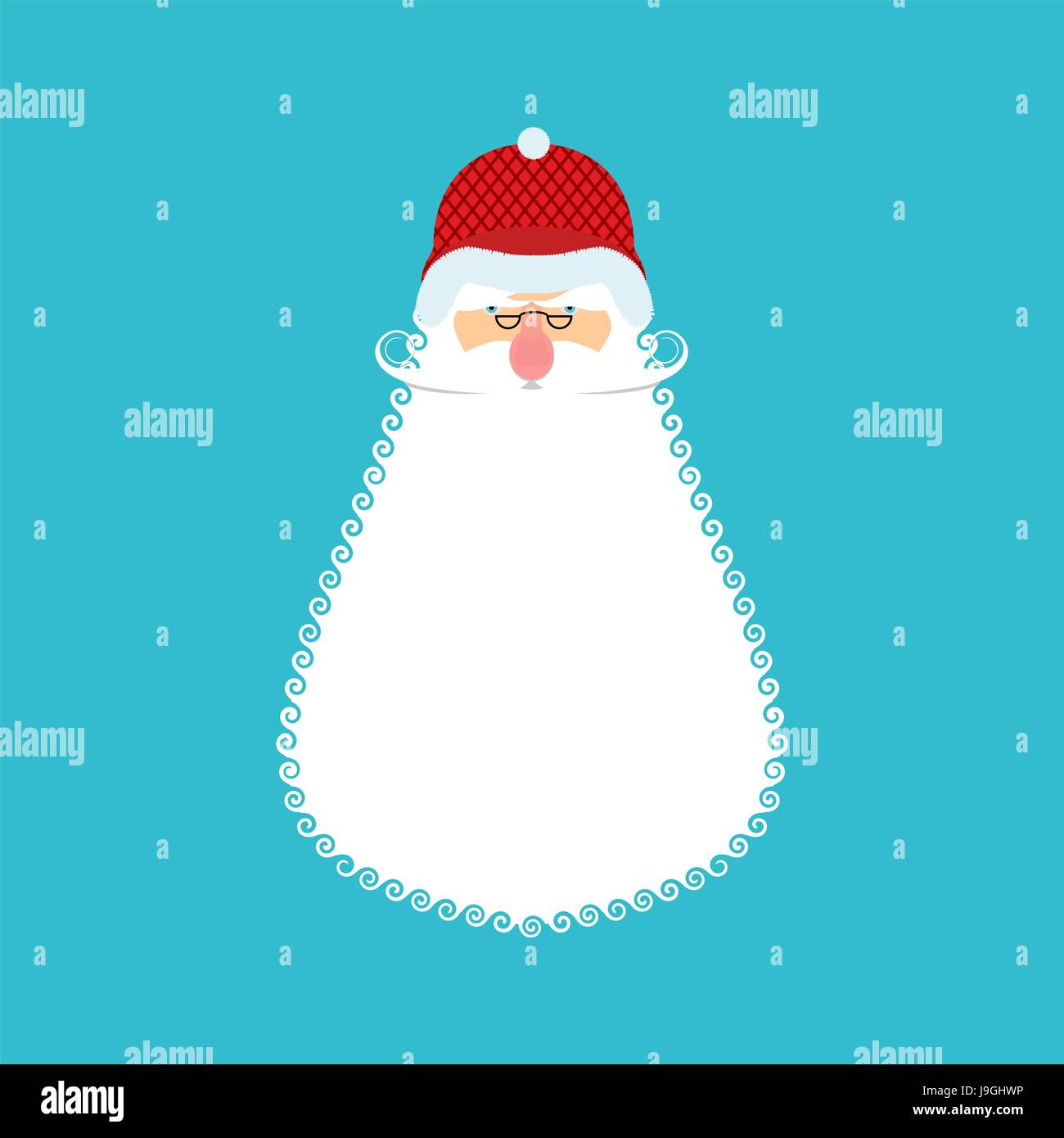 Santa Soldier face. Army Claus head. Christmas War. Defender of new year. Grandfather with beard and mustache. Xmas veteran trooper. Red soldiers helm Stock Vector