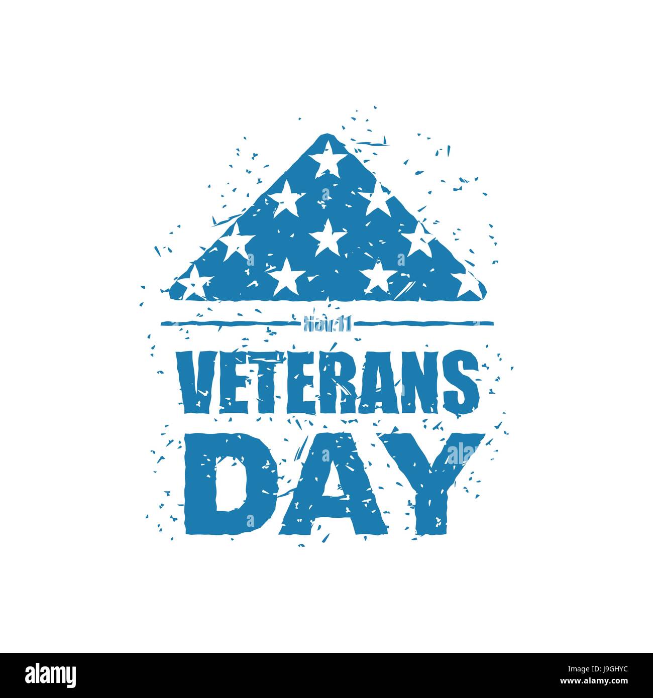 Veterans Day in USA. Flag America folded in triangle symbol of mourning. National sign of United States of sorrow. Emblem in grunge style for patrioti Stock Vector