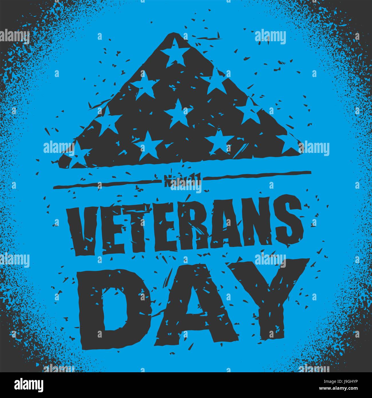 Veterans Day in USA. Flag America folded in triangle symbol of mourning. National sign of United States of sorrow. Emblem in grunge style for patrioti Stock Vector
