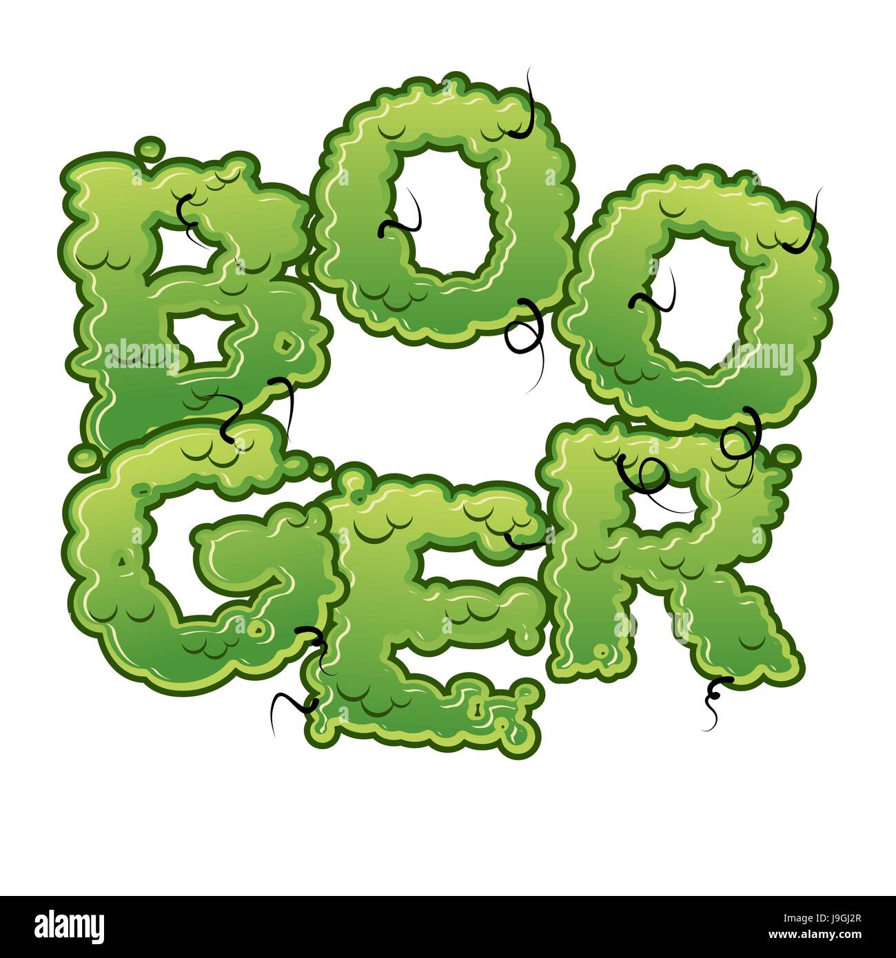Booger. Snot slippery lettering. Snvel typography. Green slime letters. Stock Vector