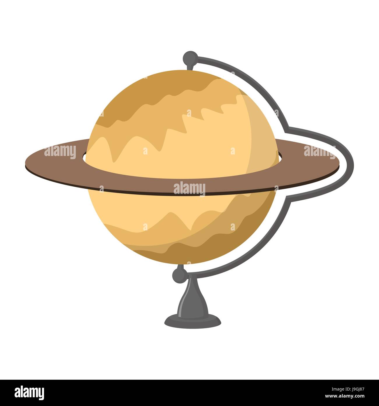 Saturn School globe. Planet geographical sphere. Model of  planet Saturns rings. Astronomical objects or celestial body Stock Vector