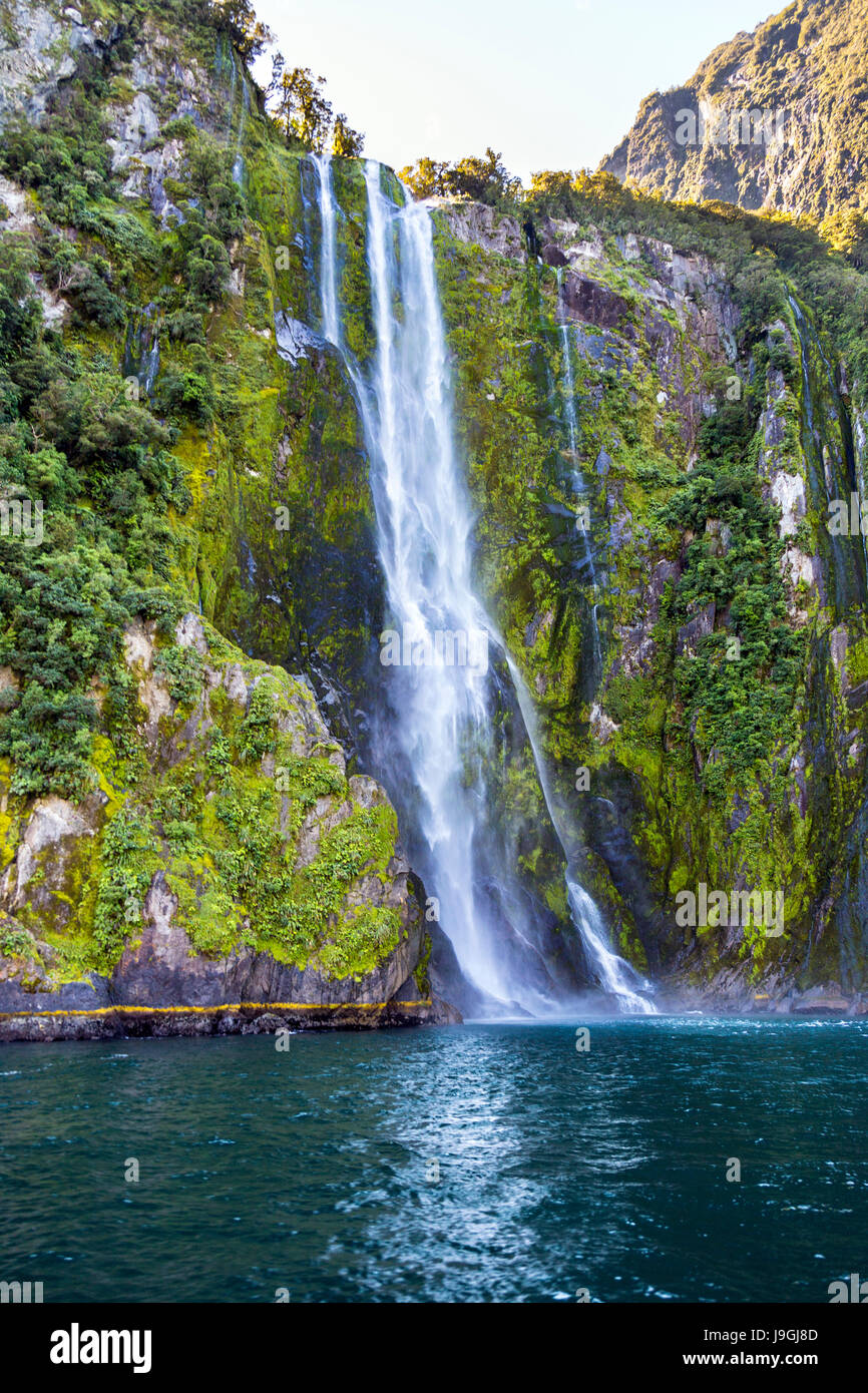 Stunning Stirling Falls (Waimanu Falls) in Milford Sound fiordland, New Zealand Stock Photo