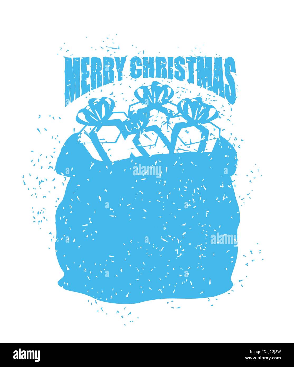 Santa bag with gifts grunge style. big sack for New Year. Spray and scratches. Noise and brush strokes. Printing for Christmas. Template greeting card Stock Vector