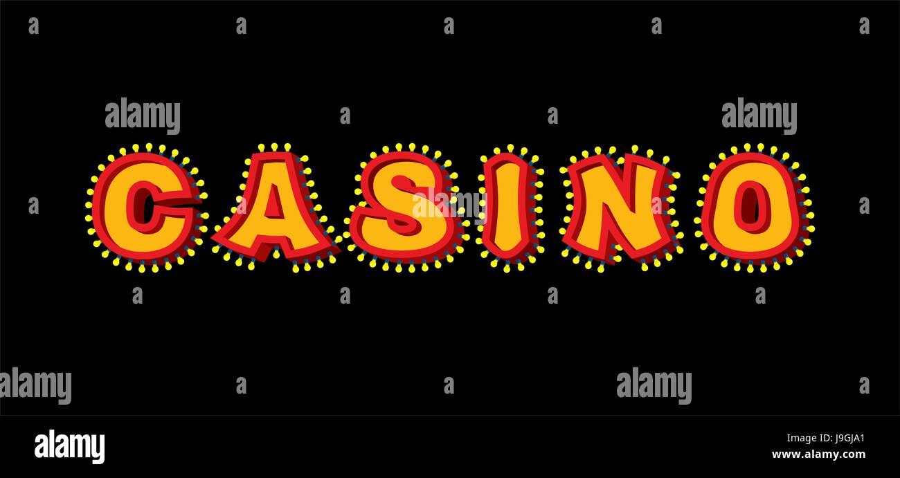 Casino sign with glowing lights. Retro light bulb plate. Vintage banner Shiny lamps. nightclub sign Stock Vector