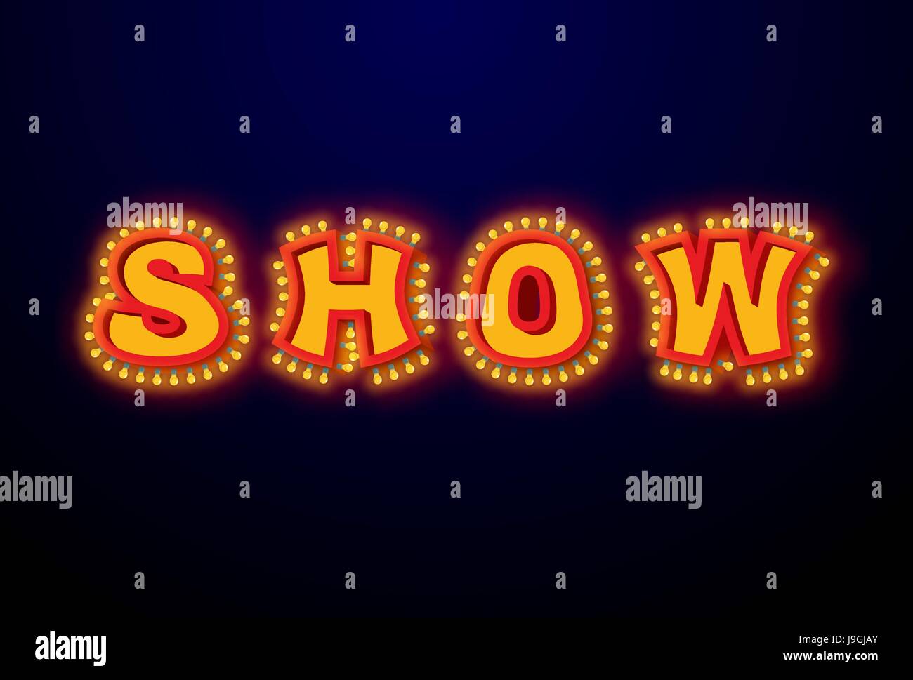 Show light sign with lamps. Retro light bulb plate. Vintage banner