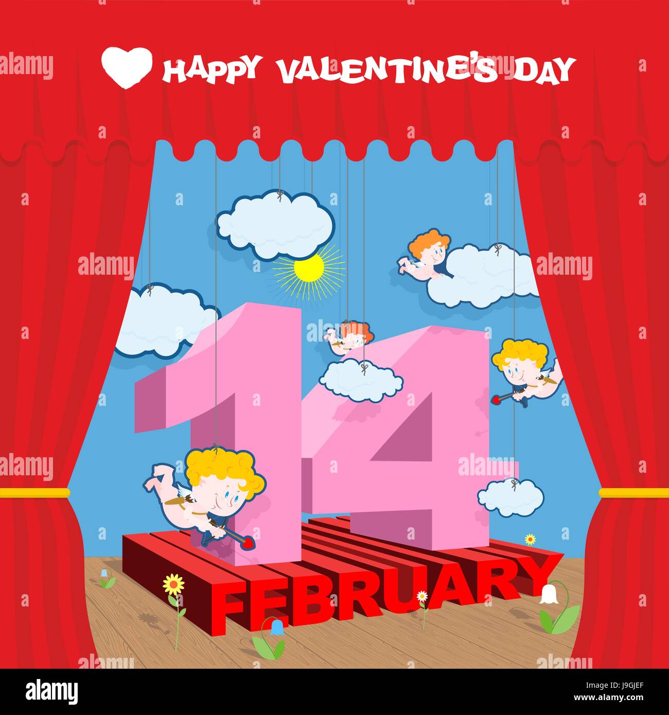 Happy Valentines Day Stage And Red Curtain Theatrical Staging