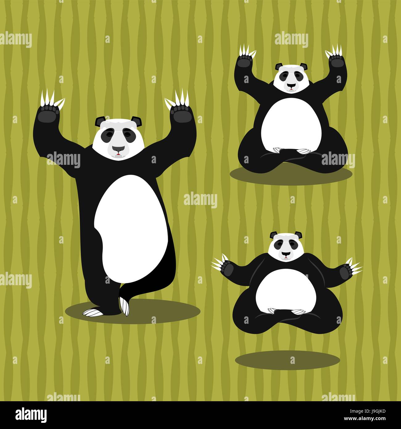 Panda Yoga meditating. Chinese bear on background of bamboo