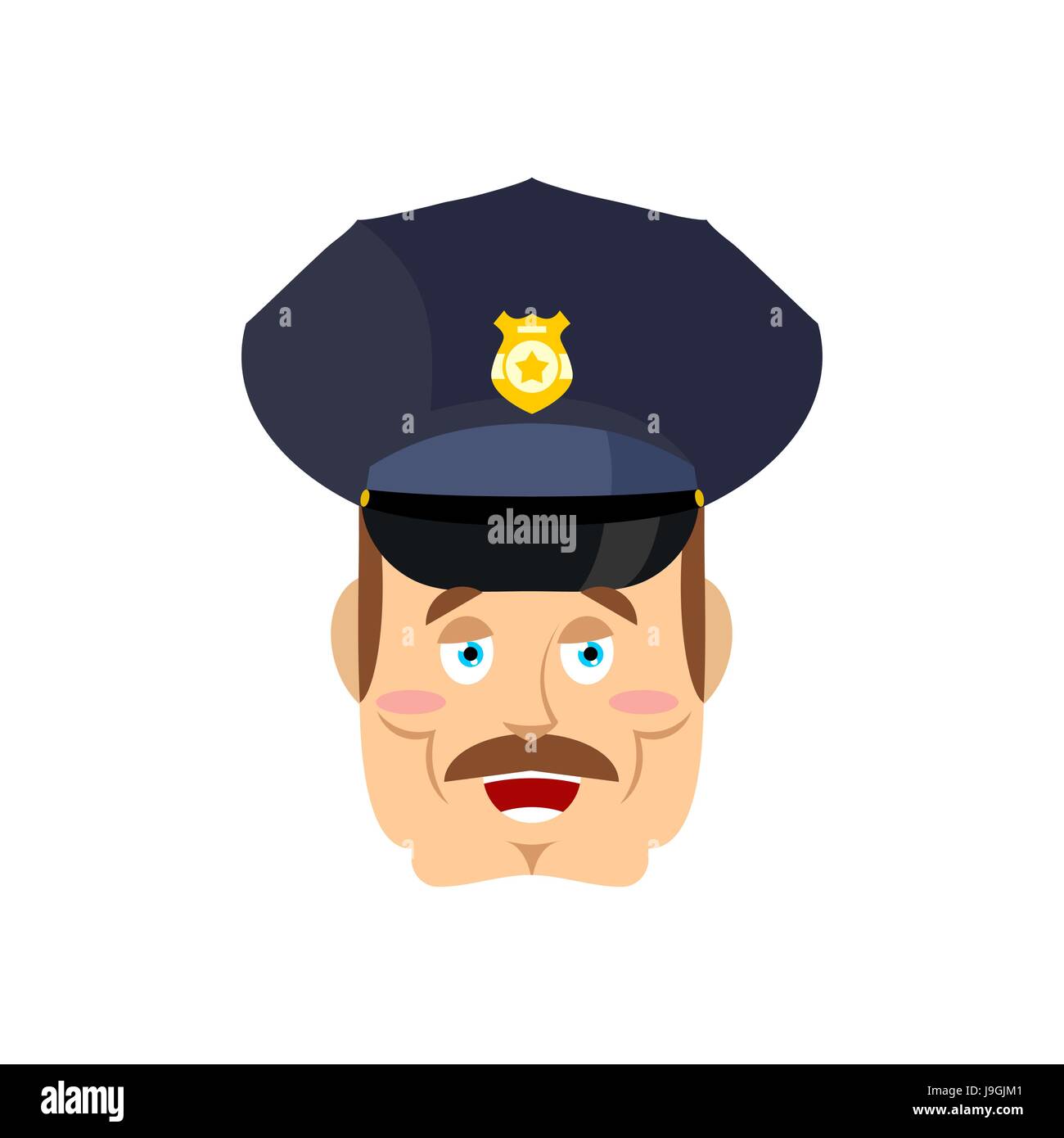 Good friendly cop. happy Policeman. Funny Face Constable. merry officer police Stock Vector