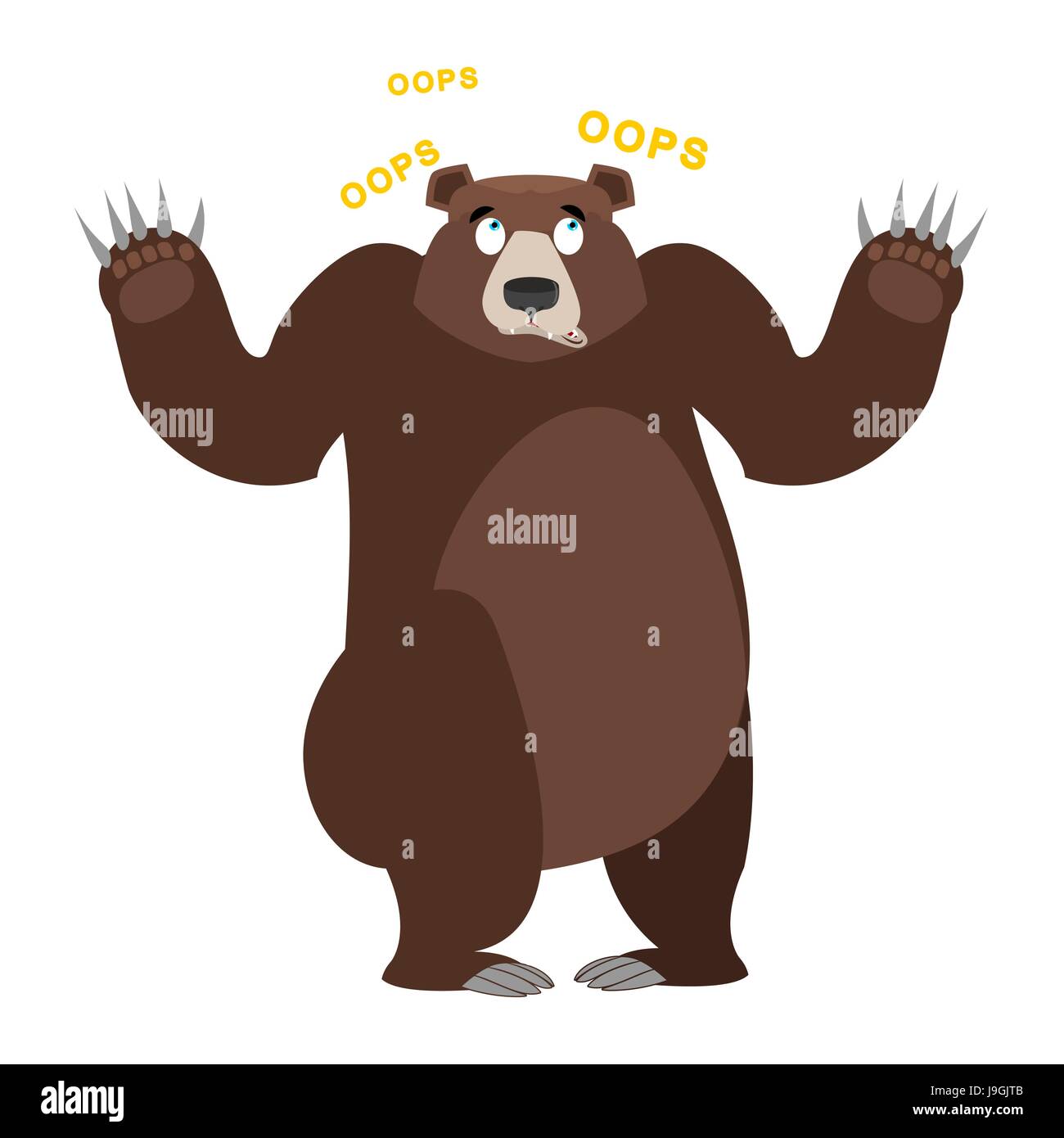 Surprised Bear OOPS. Grizzly perplexed. Struck by wild big animal. With wide-eyed beast Stock Vector