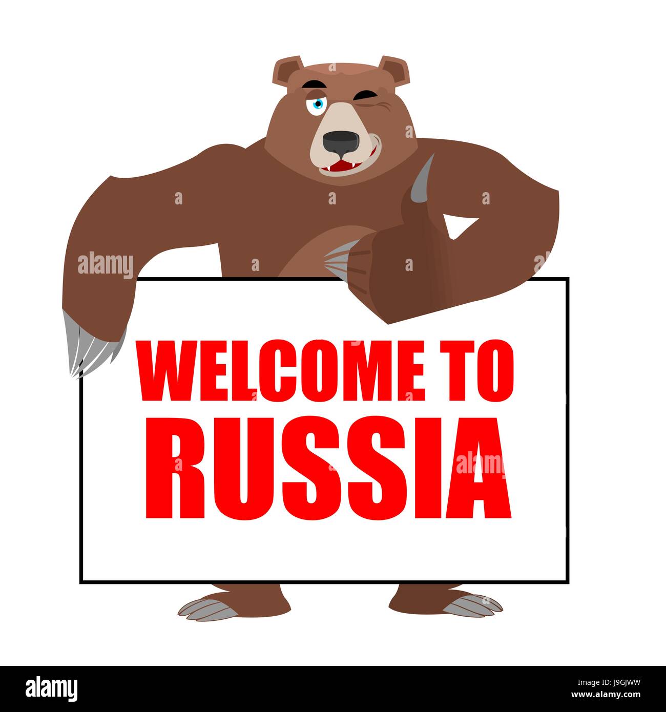 Russian bear. Welcome to Russia. Wild animal friendly. Good big beast Stock Vector