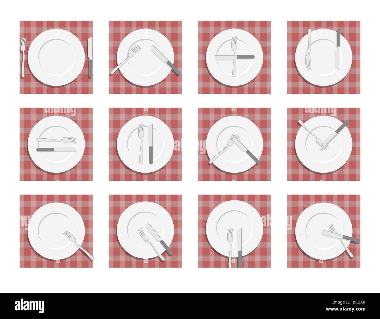 Signs for waiter in the restaurant. Dining etiquette. Cutlery on napkin. Cutlery etiquette. Stock Vector