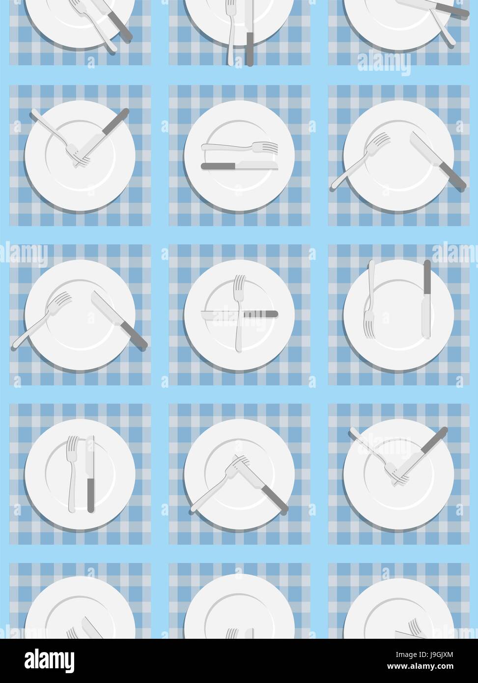 Dining etiquette seamless pattern. Background for menu of restaurant and Cafe. An empty plate, knife and fork. Cutlery texture. Stock Vector