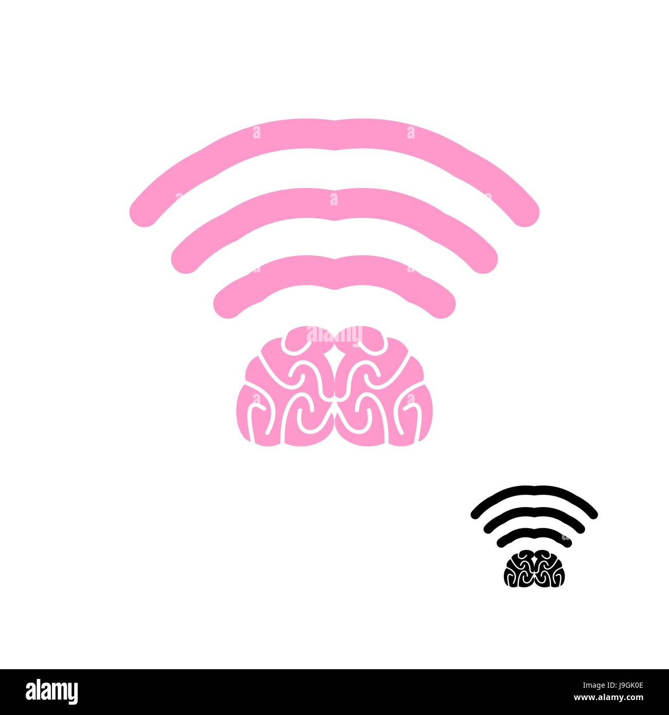 WiFi brain. WiFi brain icon. Wireless transmission of mind. Remote access to knowledge of brain