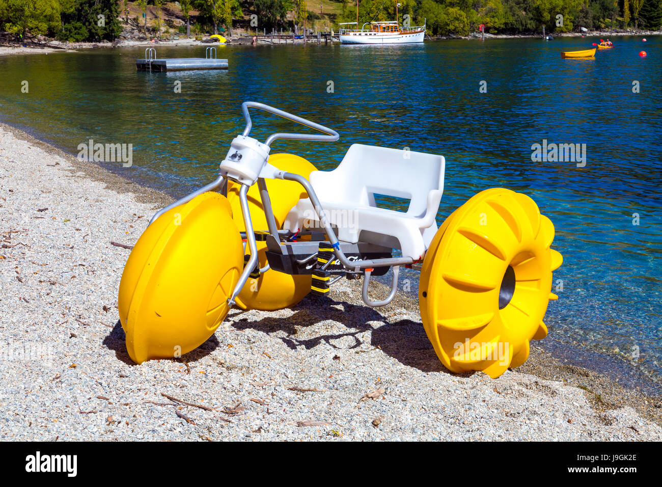 Aqua cycle on he beach in Queenstown, New Zealand Stock Photo
