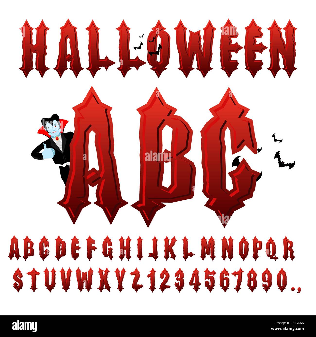 Halloween ABC. Blood Gothic letters. Ancient alphabet. Vintage font. Bloody awful lettring for holiday Stock Vector