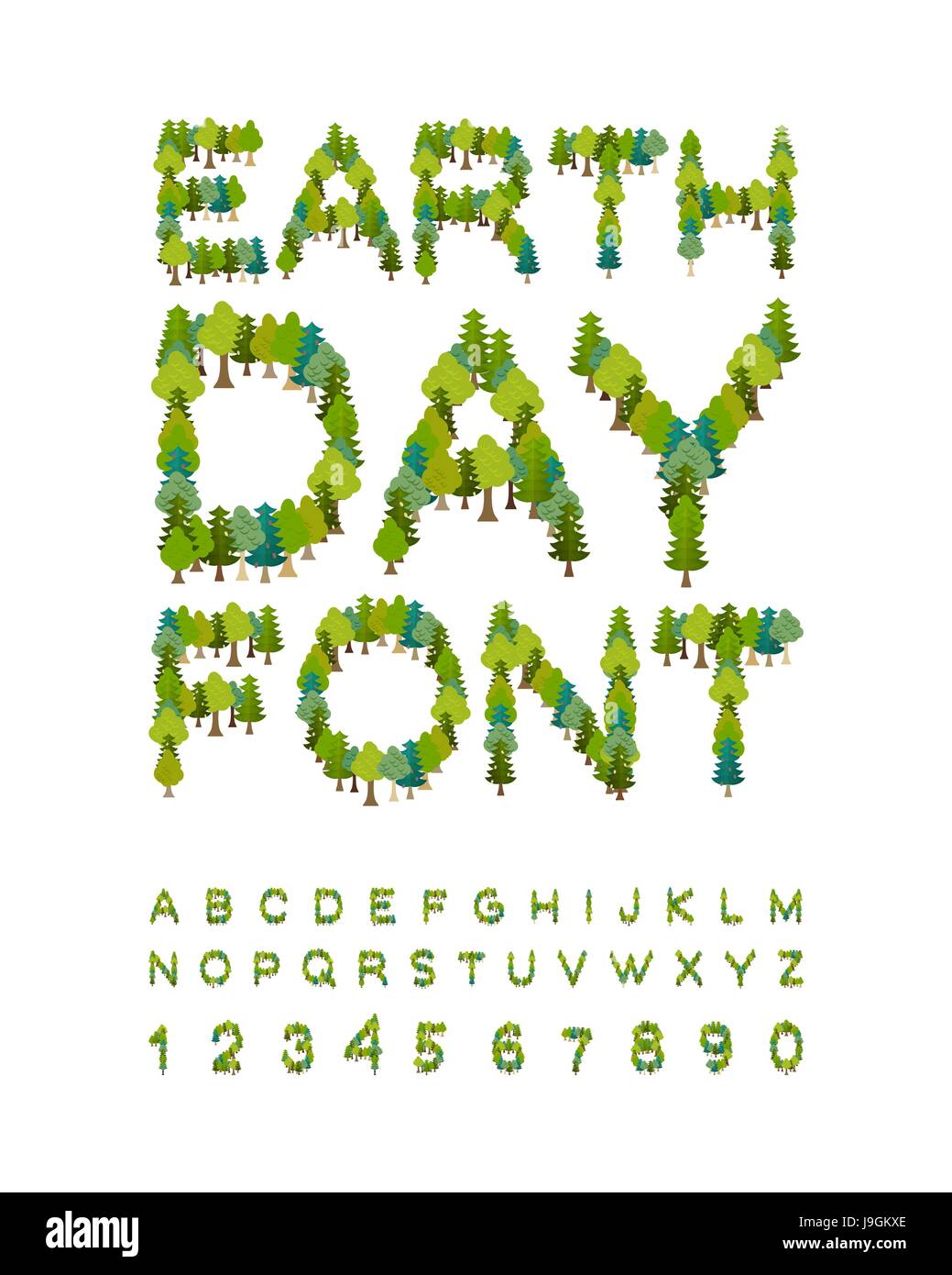 Earth Day Font. forest alphabet. Letters from Tree. International