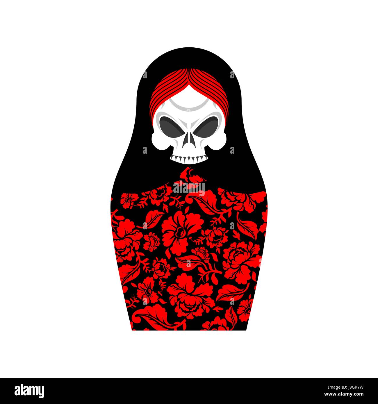 Matrioshka skull. Russian folk doll death. National Nested doll grim