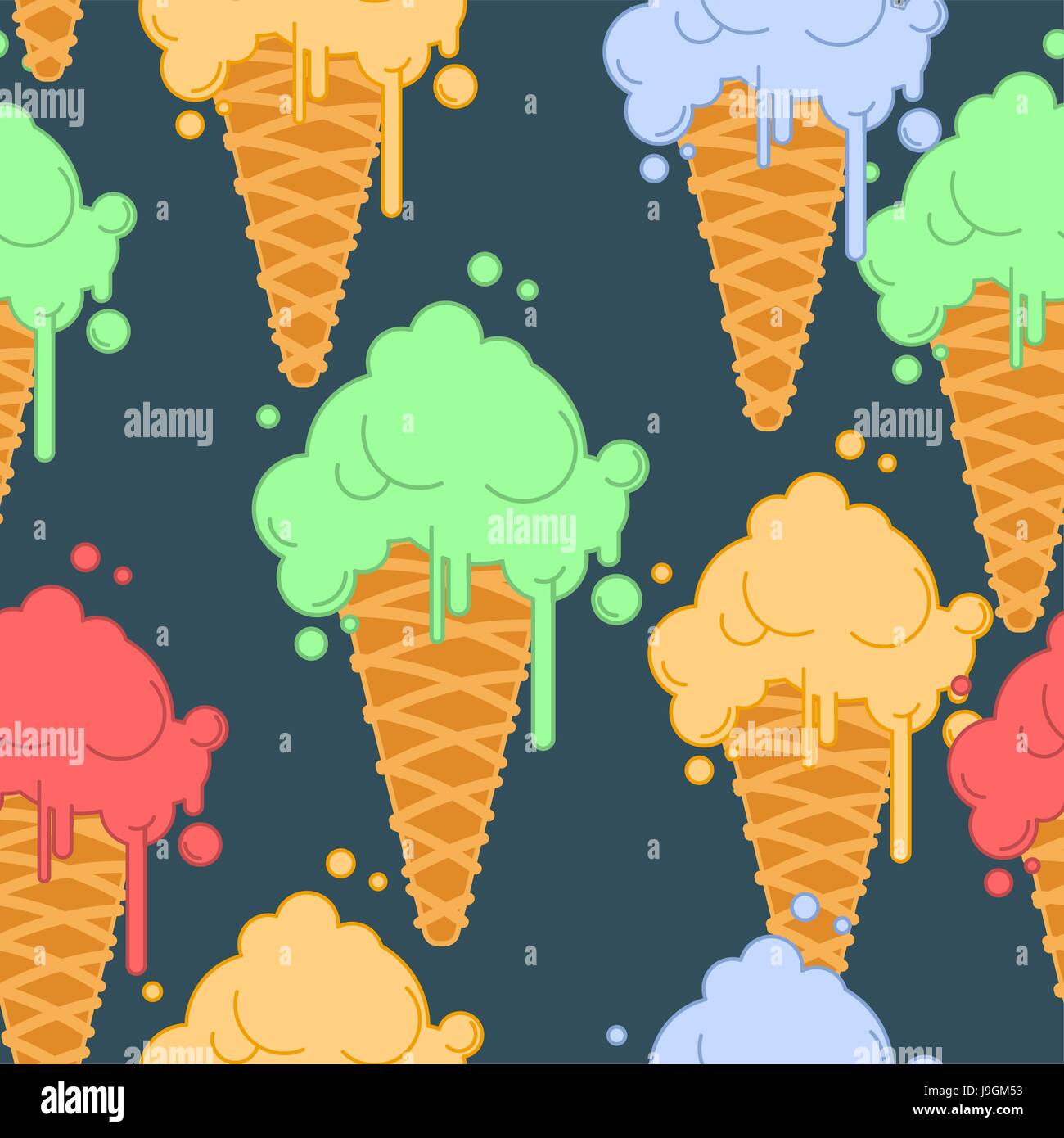 Ice cream in waffle cone seamless pattern. Cold dessert texture ...