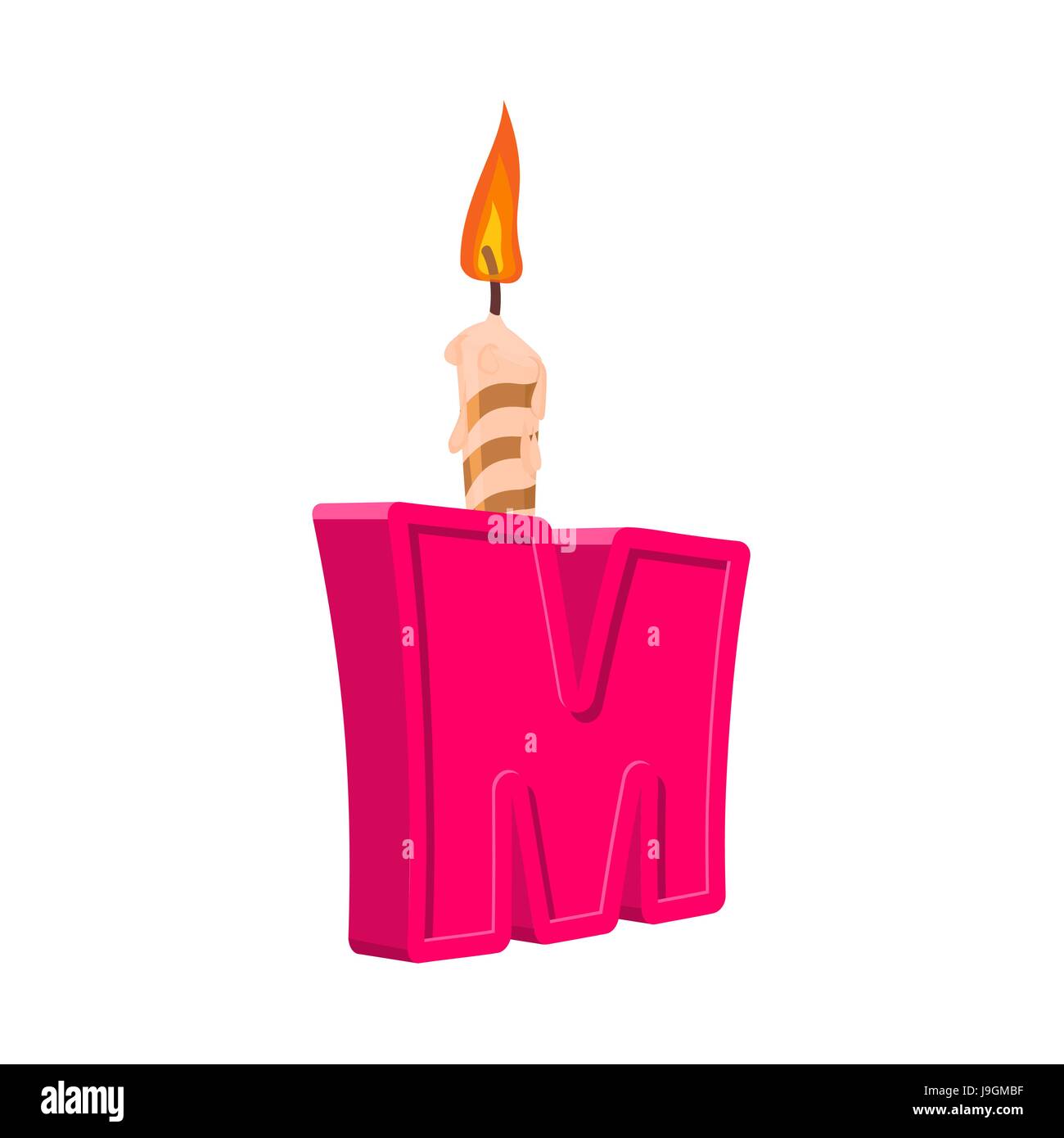 Letter M birthday font. Letter and candle. anniversary alphabet sign. Celebratory ABC Stock Vector