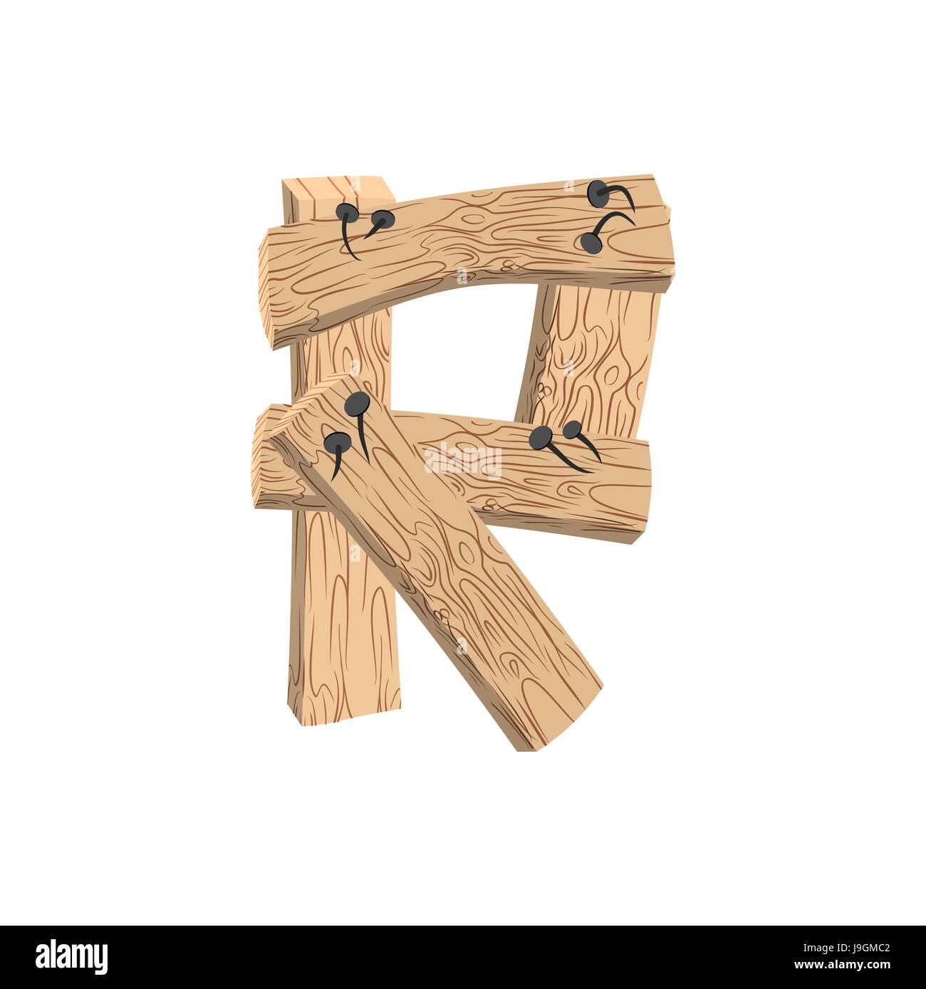 letter R wood board font. plank and nails alphabet. Lettering of boards ...