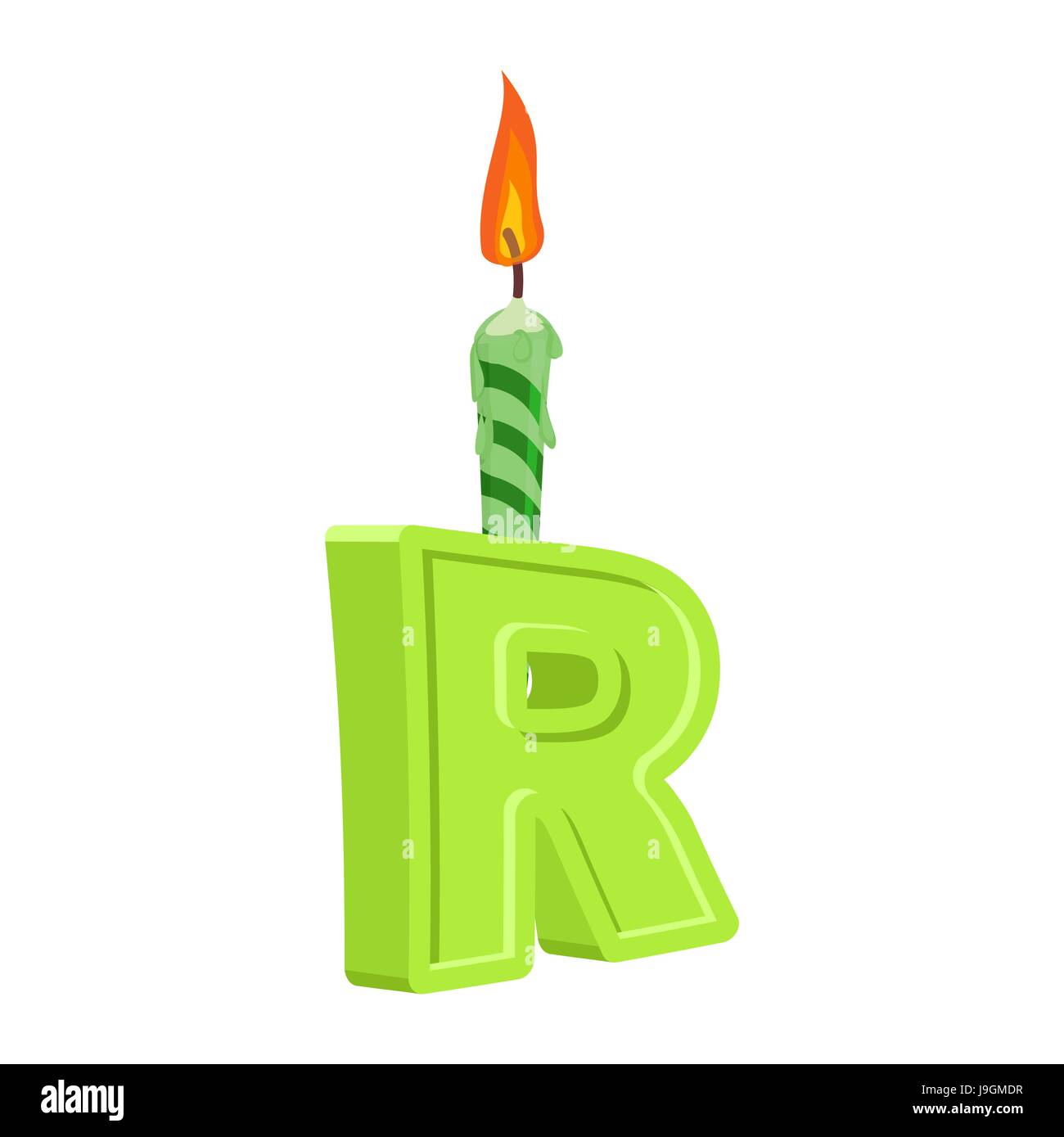 Letter R birthday font. Letter and candle. anniversary alphabet sign. Celebratory ABC Stock Vector