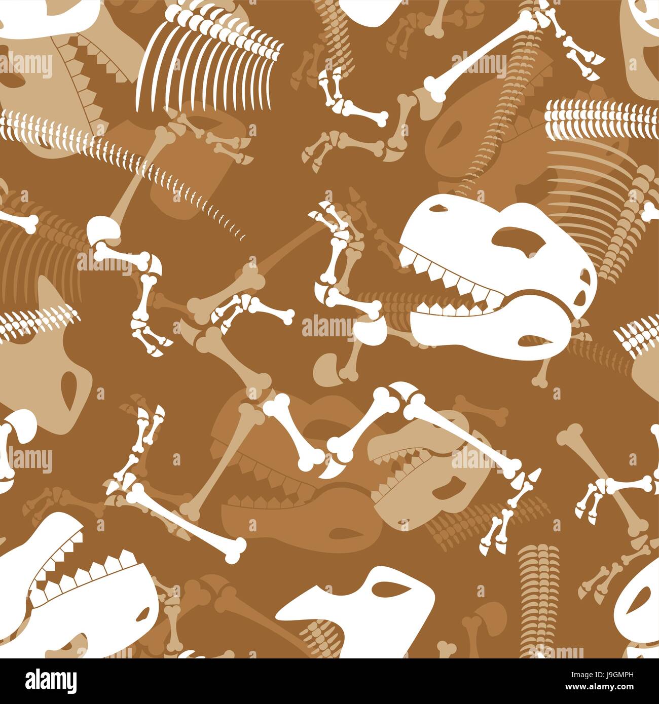 Skeleton dinosaur seamless pattern. Dino Bones ornament. Tyrannosaurus Skull background. Prehistoric reptile texture. Stock Vector