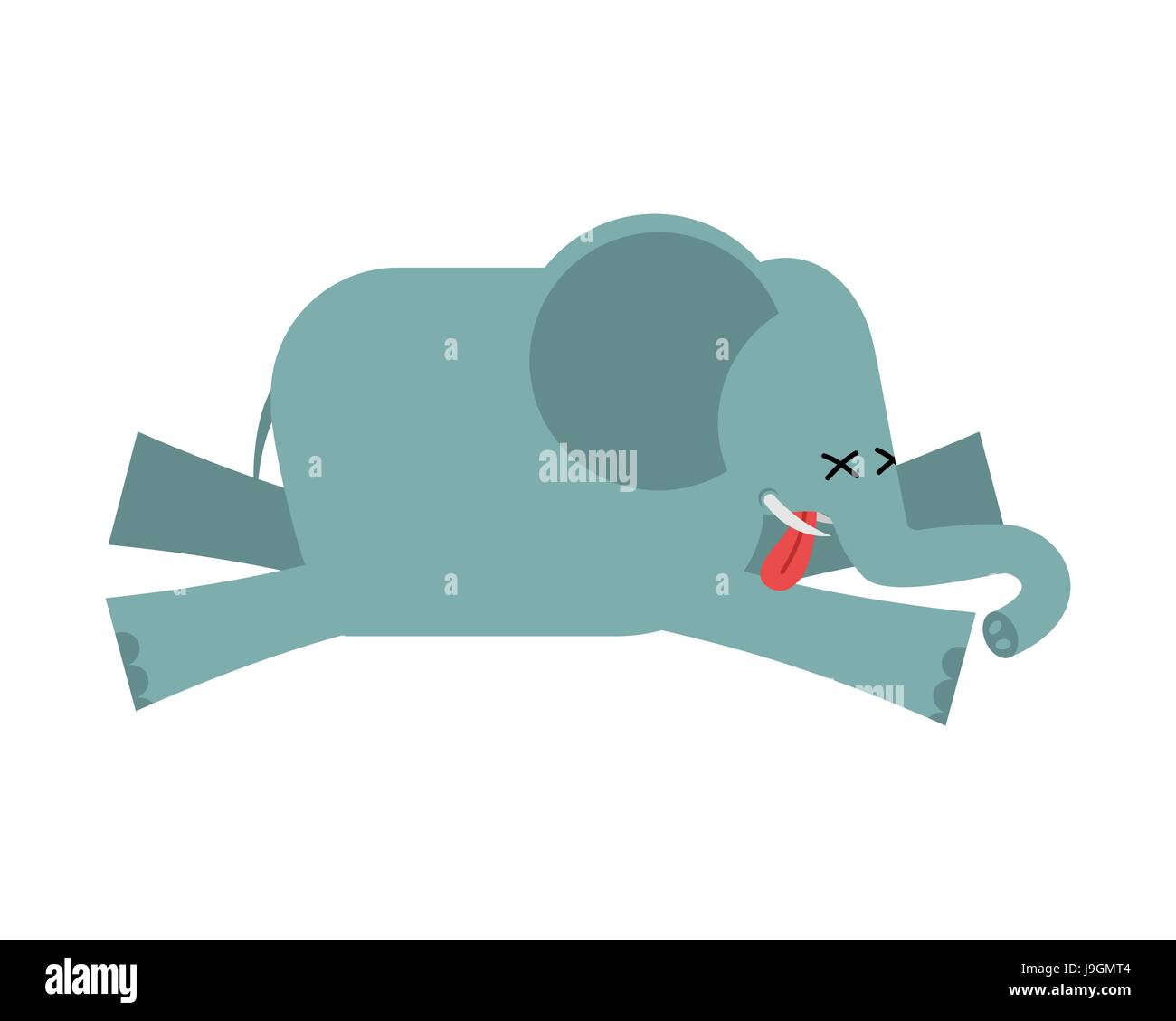 Dead elephant. African animal deceased. Corpse of wild beast Stock Vector