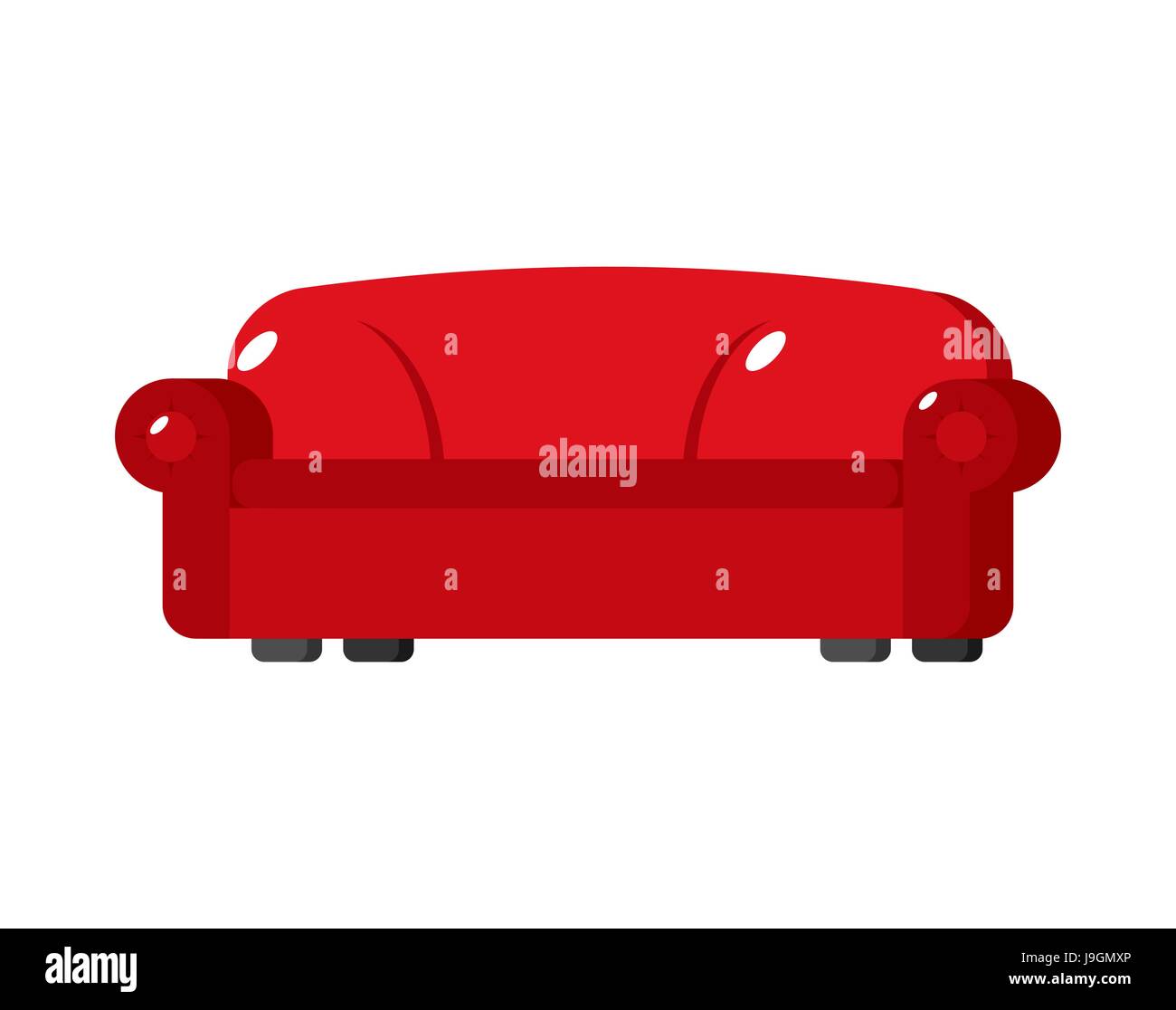 Red sofa isolated. Big Large soft couch on white background Stock Vector
