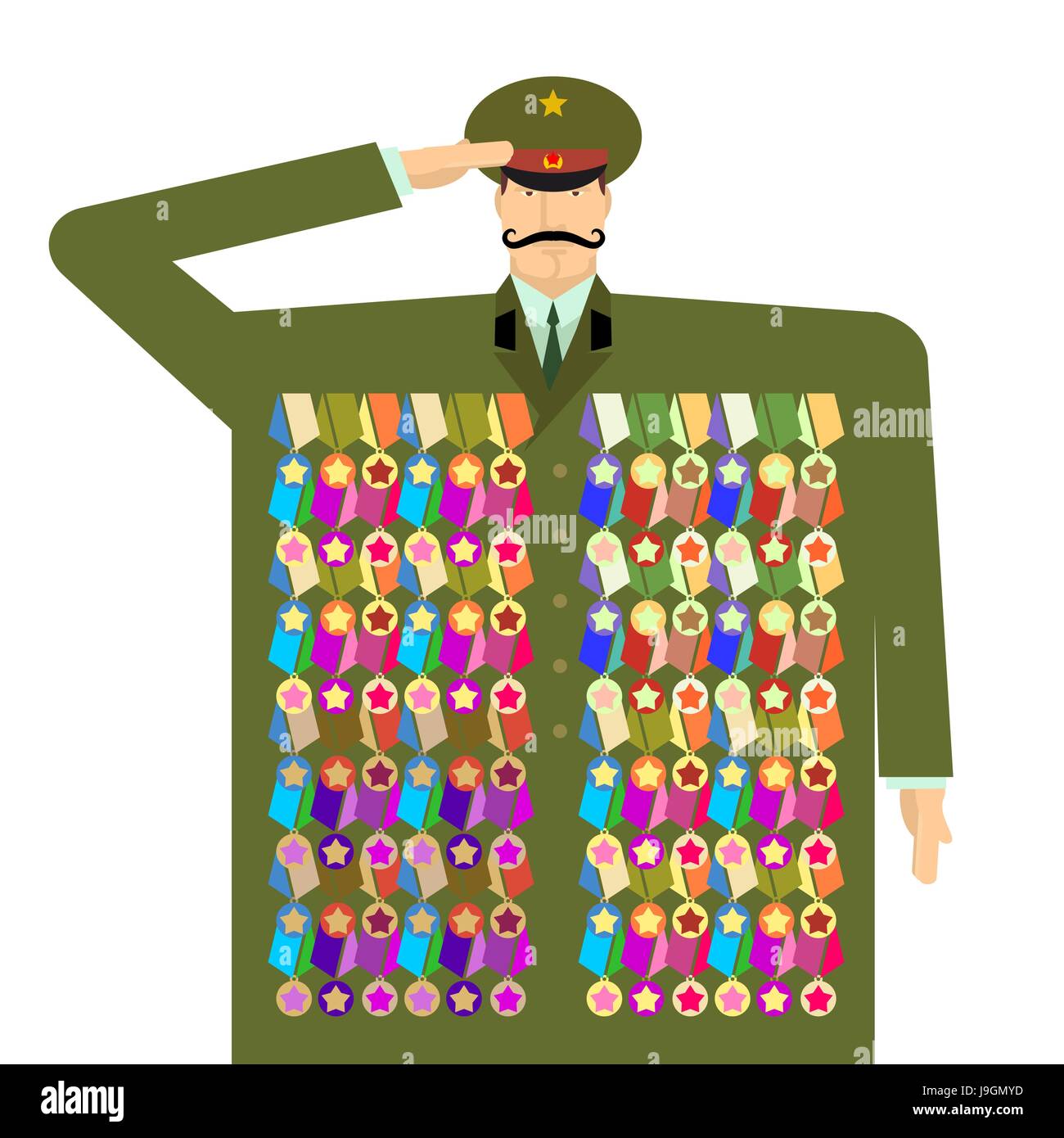 Russian officer and awards and medals. Illustration for 23 February. Day of Defenders of Fatherland. Traditional military celebration in Russia Stock Vector