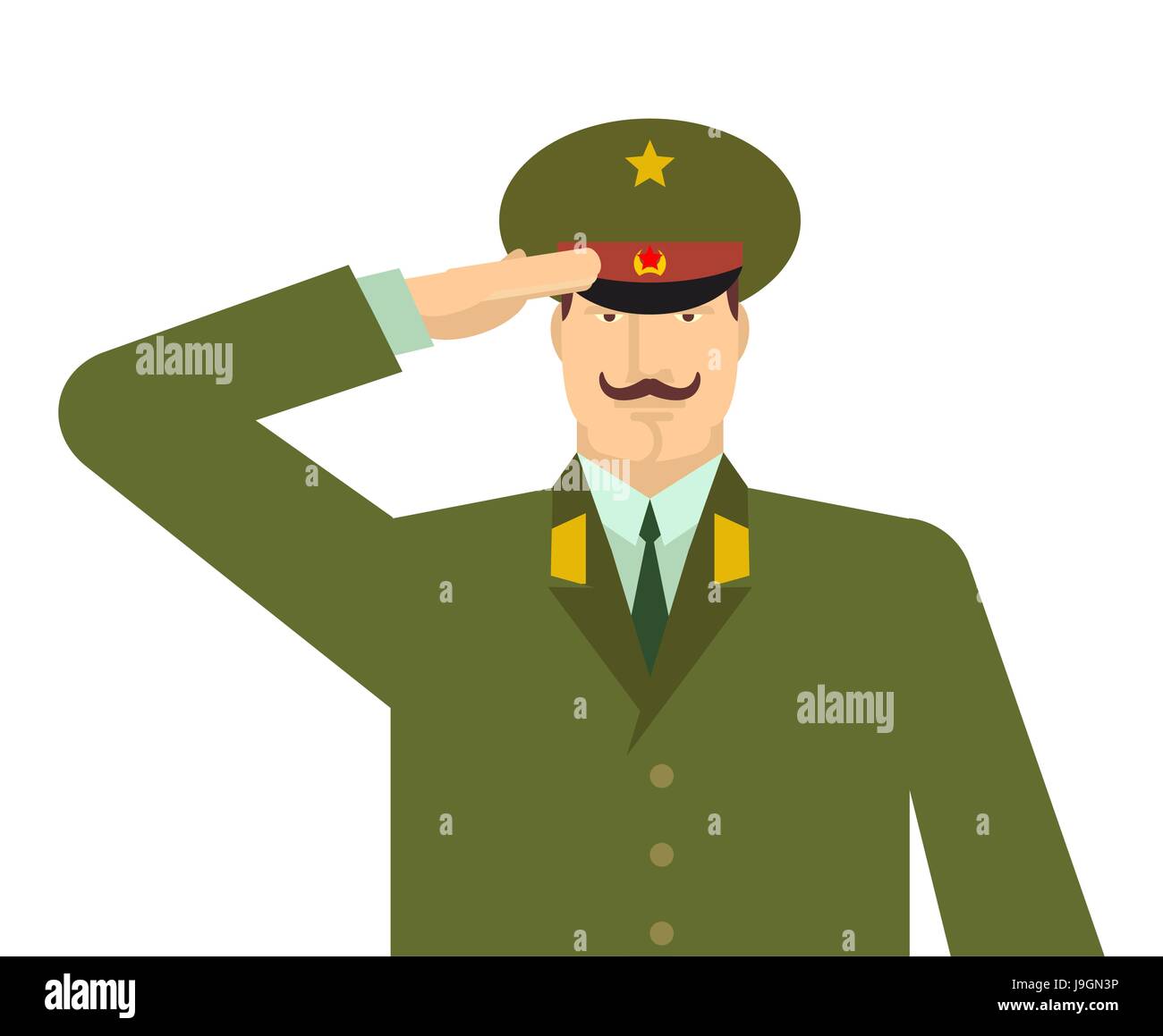 Russian military officer salute. Russia soldiers isolated. February 23 illustration. Military holiday. Defenders of Fatherland Day Stock Vector