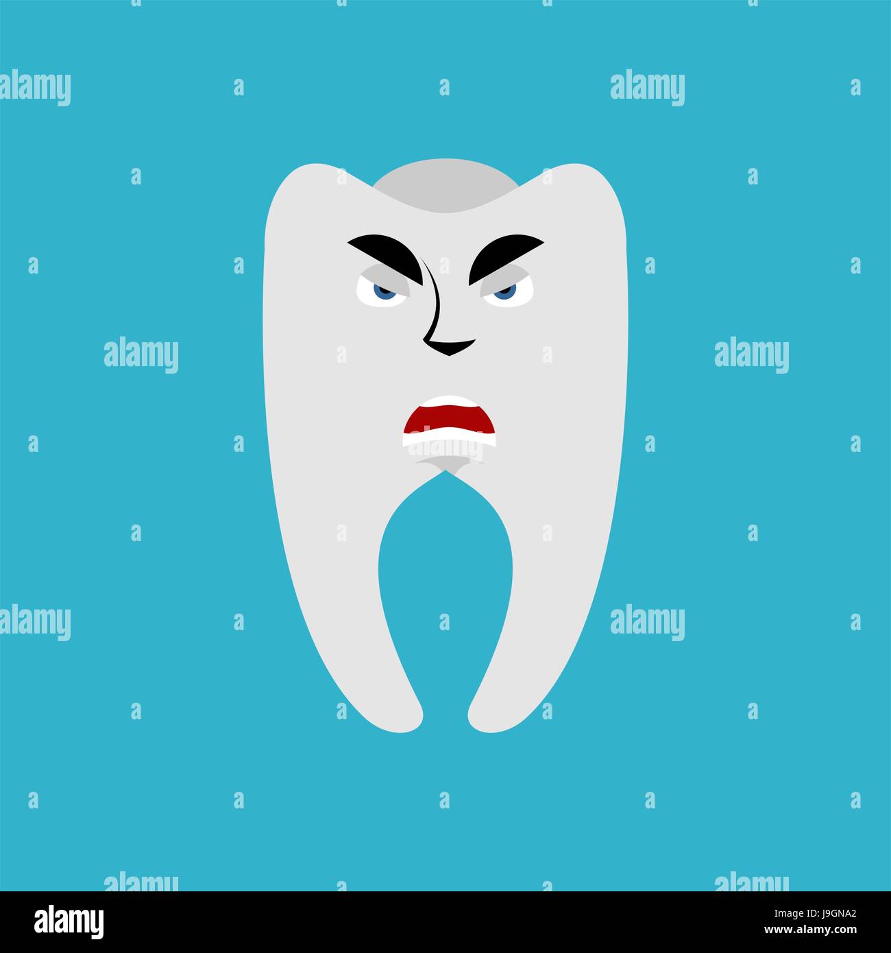 Tooth Angry Emoji. Teeth grumpy emotion isolated Stock Vector