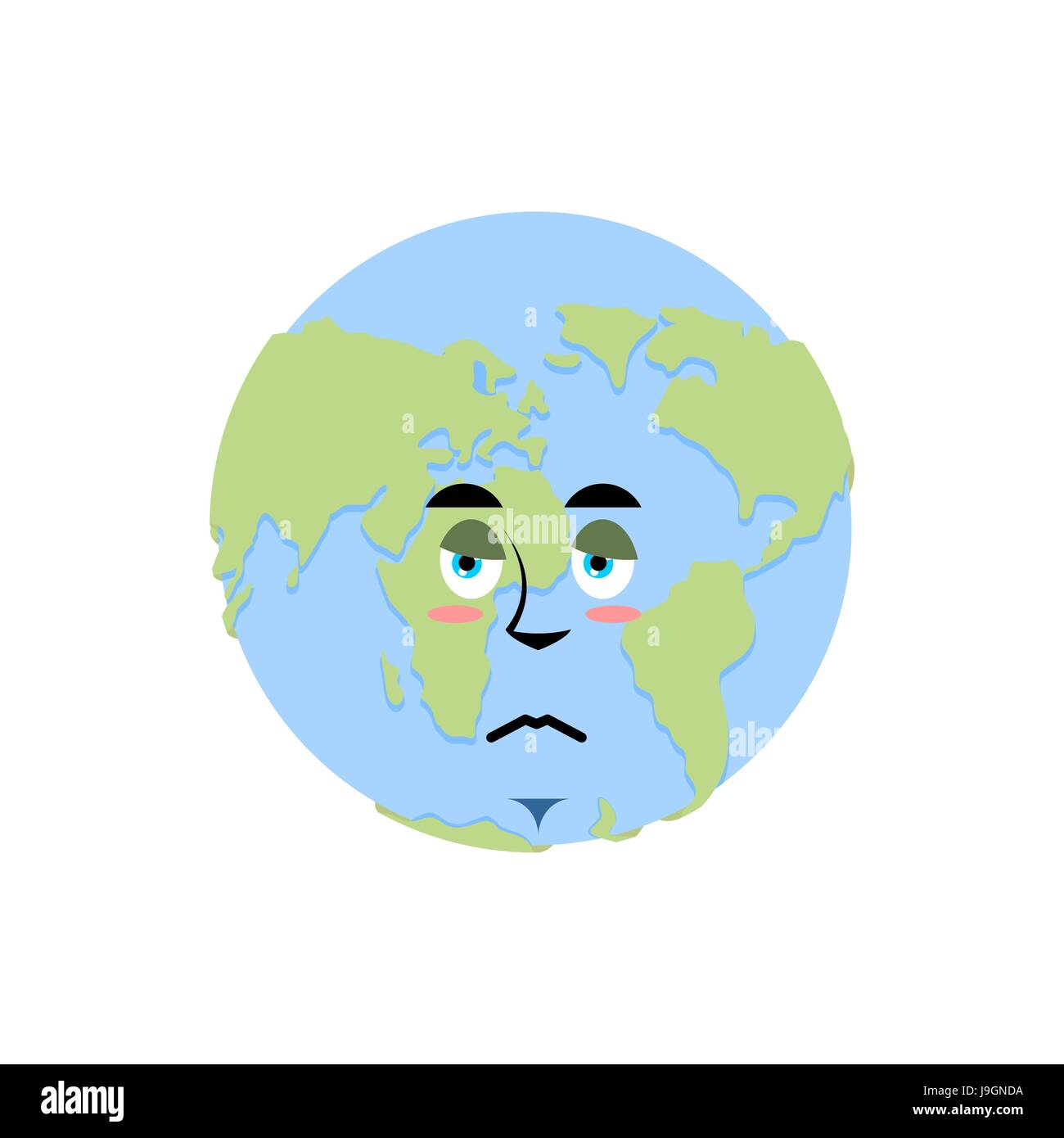 Earth sad Emoji. Planet unhappy emotion isolated Stock Vector