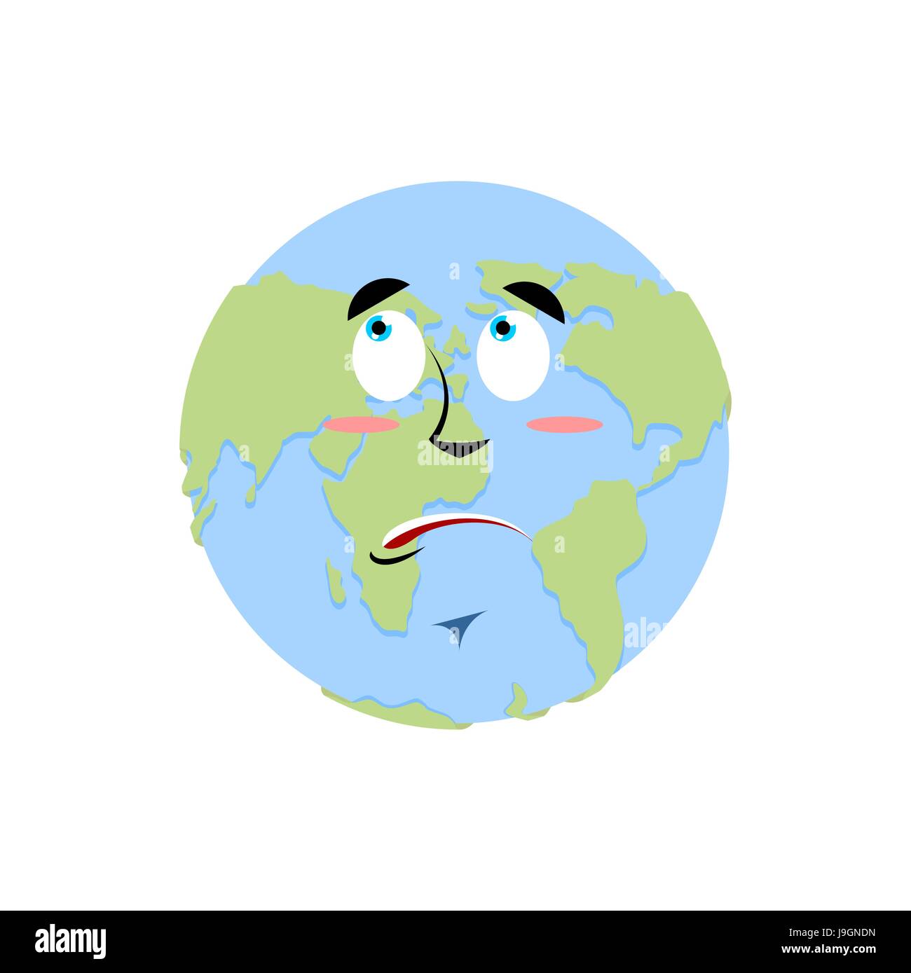 Earth surprise Emoji. Planet  amaze emotion isolated Stock Vector