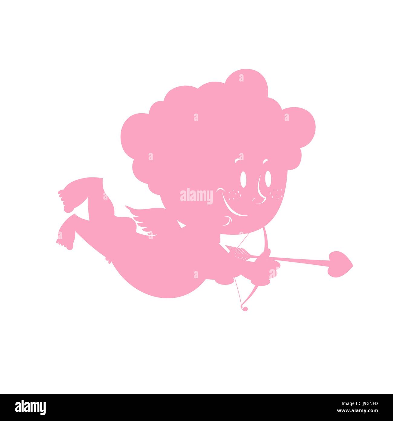 Funny Cupid isolated. Symbol of love. Cute little Amur with bow and arrow. Illustration of Valentines Day. Holiday lovers February 14 Stock Vector