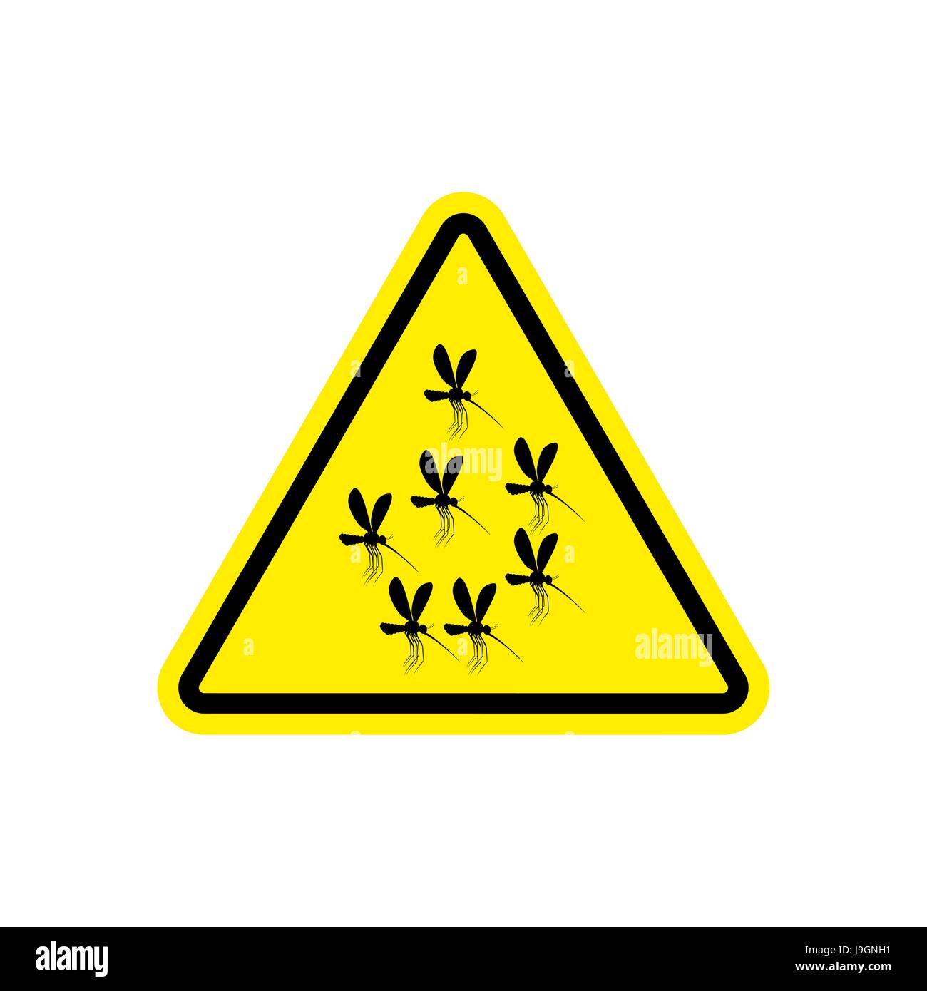 Attention mosquito. midge in yellow Triangle. Warning road sign Stock Vector