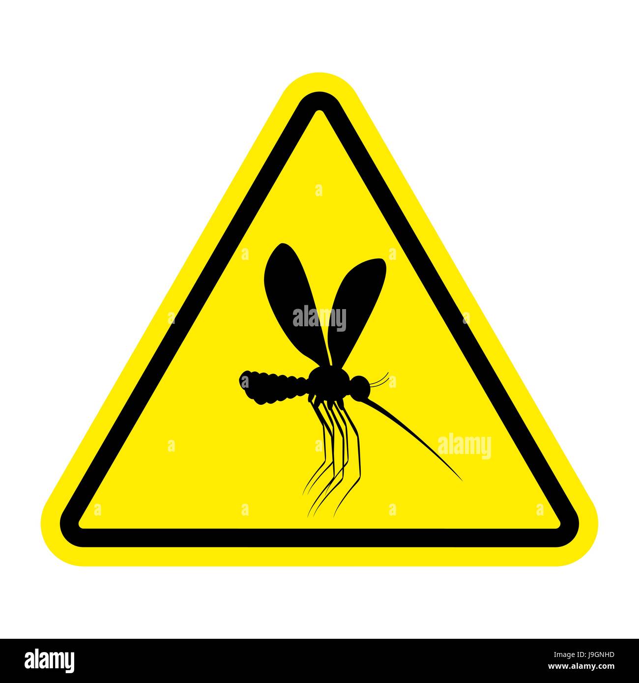 Attention mosquito. midge in yellow Triangle. Warning road sign Stock Vector