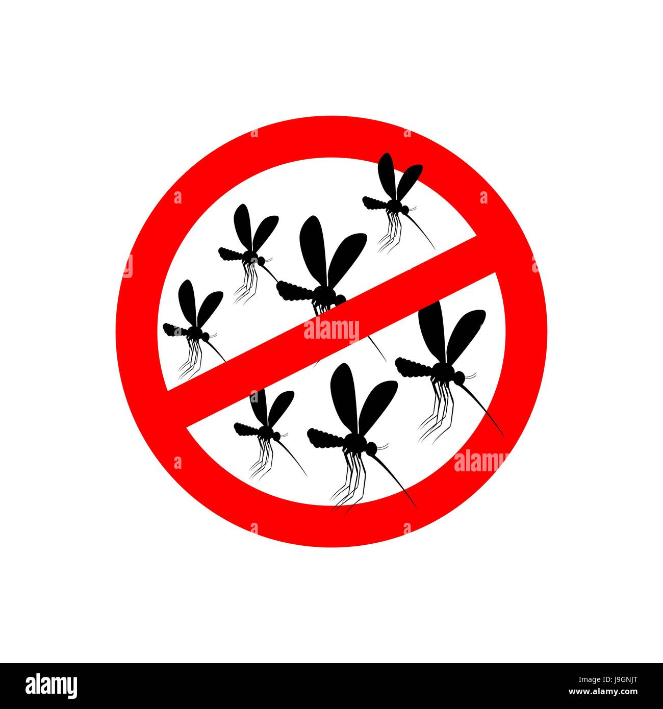 Stop mosquito. Red prohibition sign. Ban insects Stock Vector
