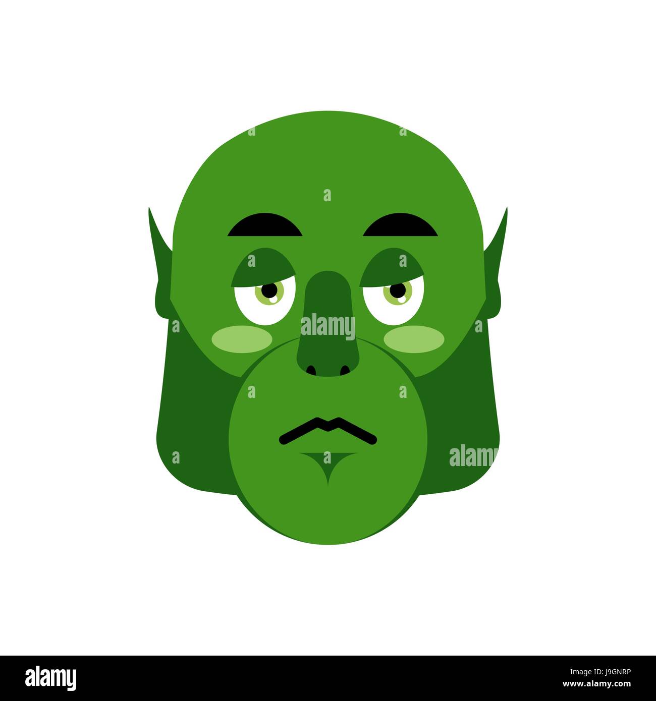 Ogre sad Emoji. Goblin sorrowful emotion isolated. Green monster troll face Stock Vector