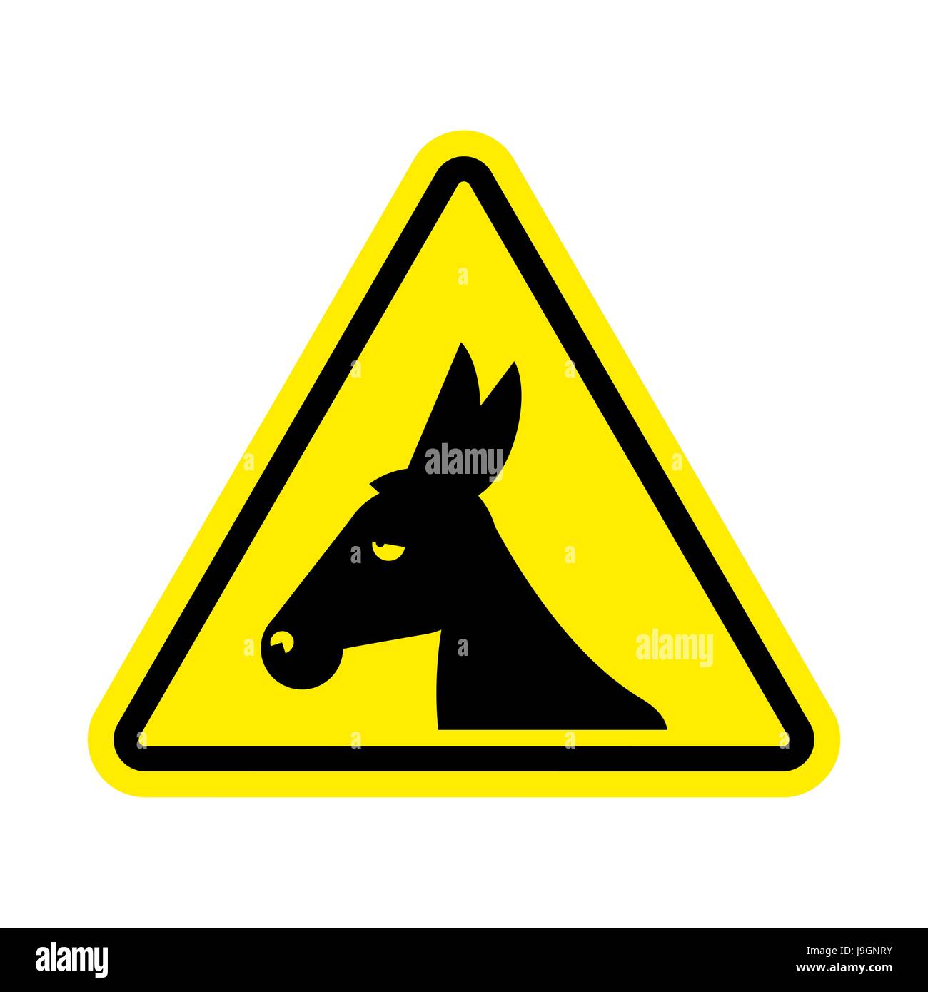 Attention donkey driving. jackass on yellow triangle. Road sign ...
