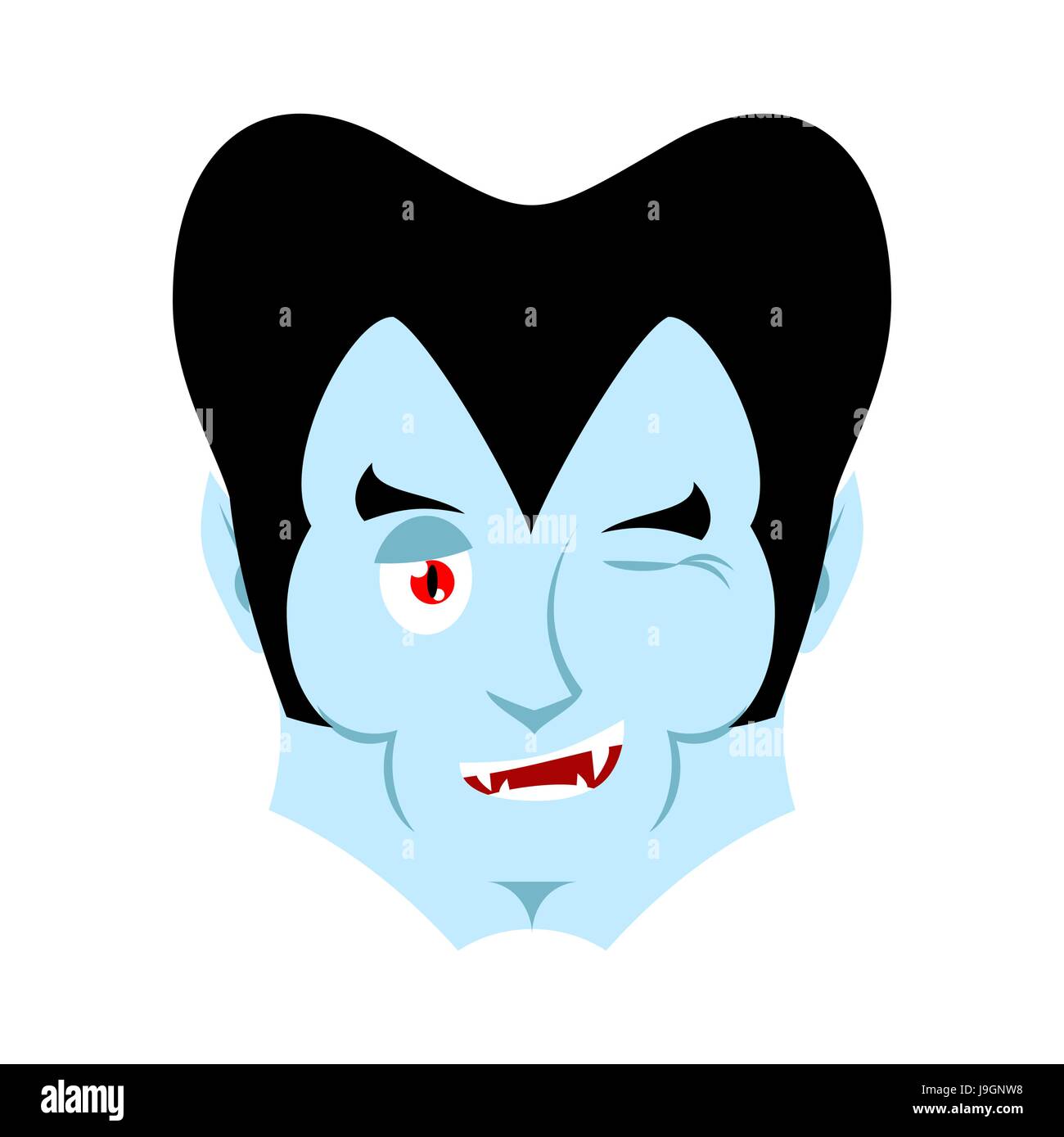 Dracula winking Emoji. Vampire happy emotion face isolated Stock Vector