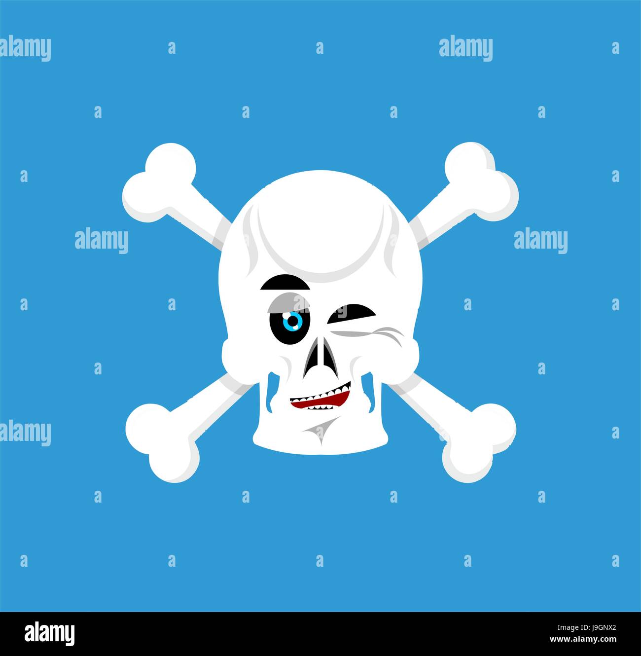 Skull and crossbones winks Emoji. skeleton head happy emotion isolated
