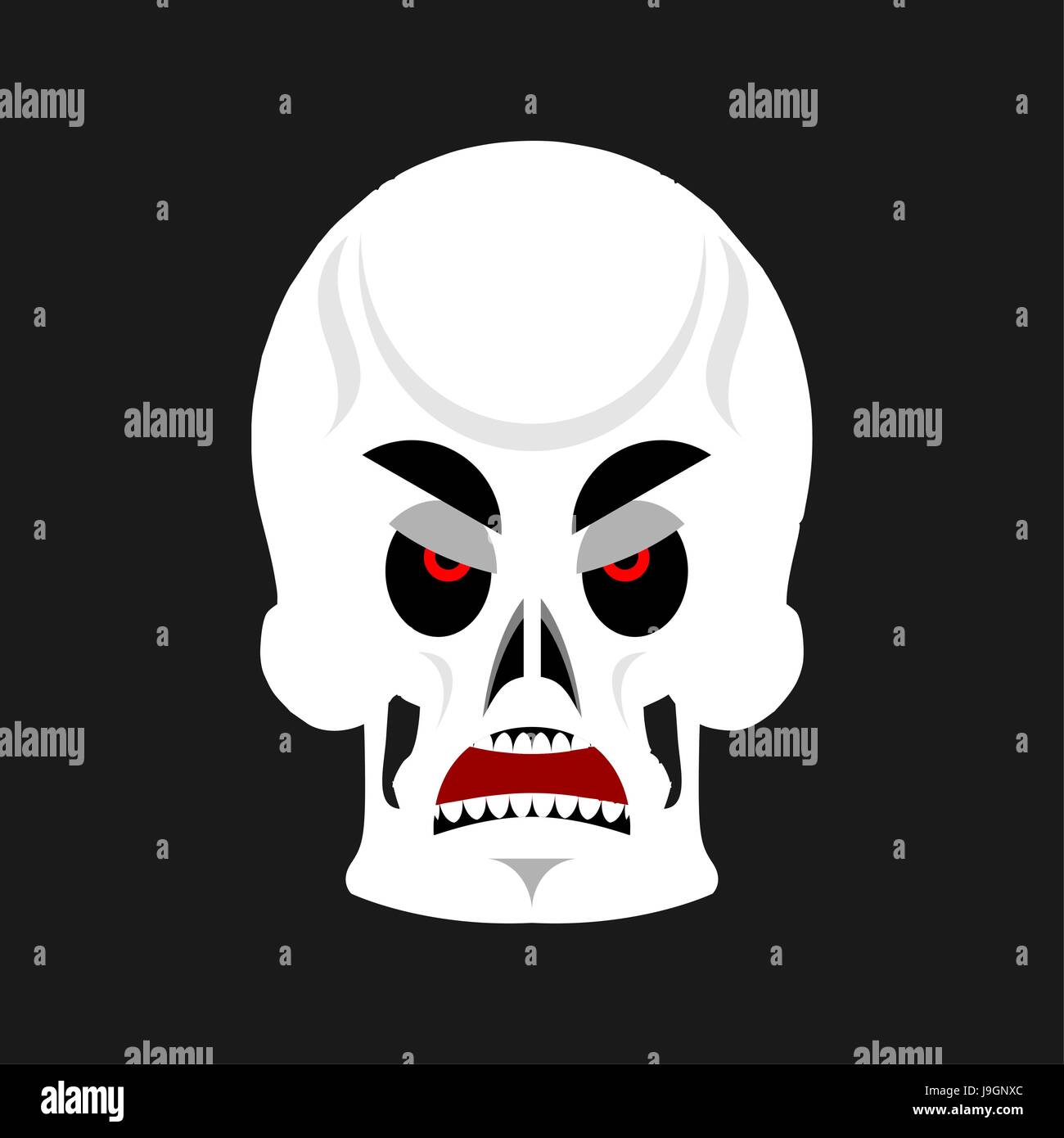 Skull angry Emoji. skeleton head grumpy emotion isolated Stock Vector