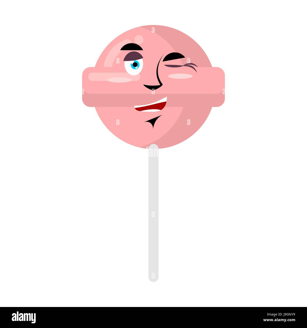 Lollipop winking Emoji. Candy on stick happy emotion isolated Stock Vector