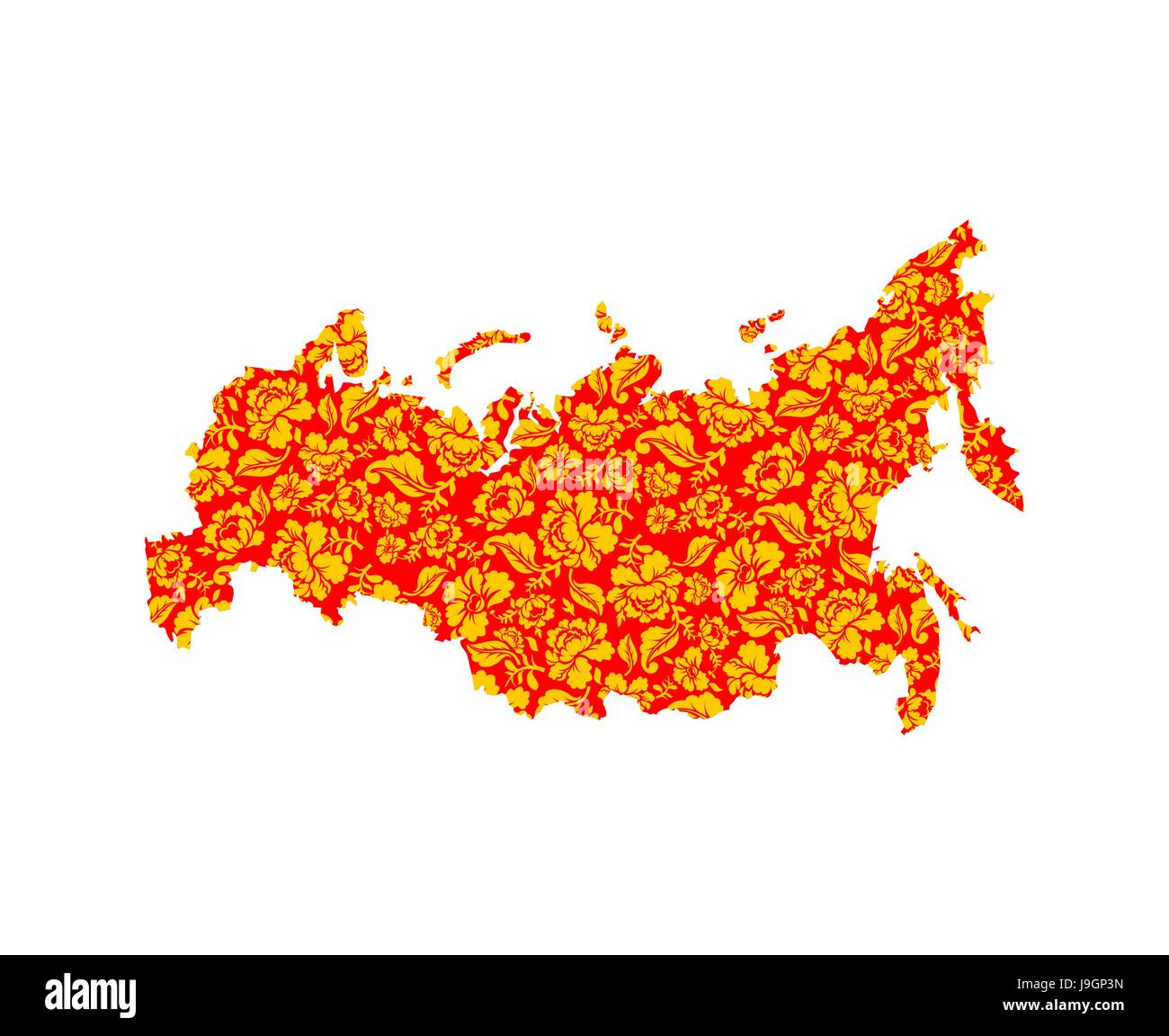 Map of Russia folk Traditional Khokhloma painting. National Russian territory land Stock Vector