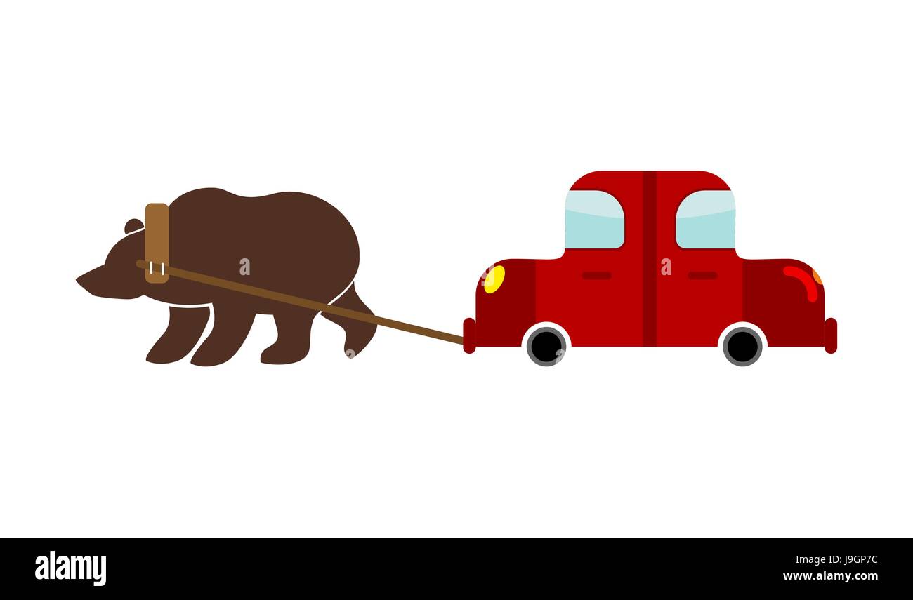 Tow in Russia. Russian Bear and car. Traditional national evacuate machine Stock Vector