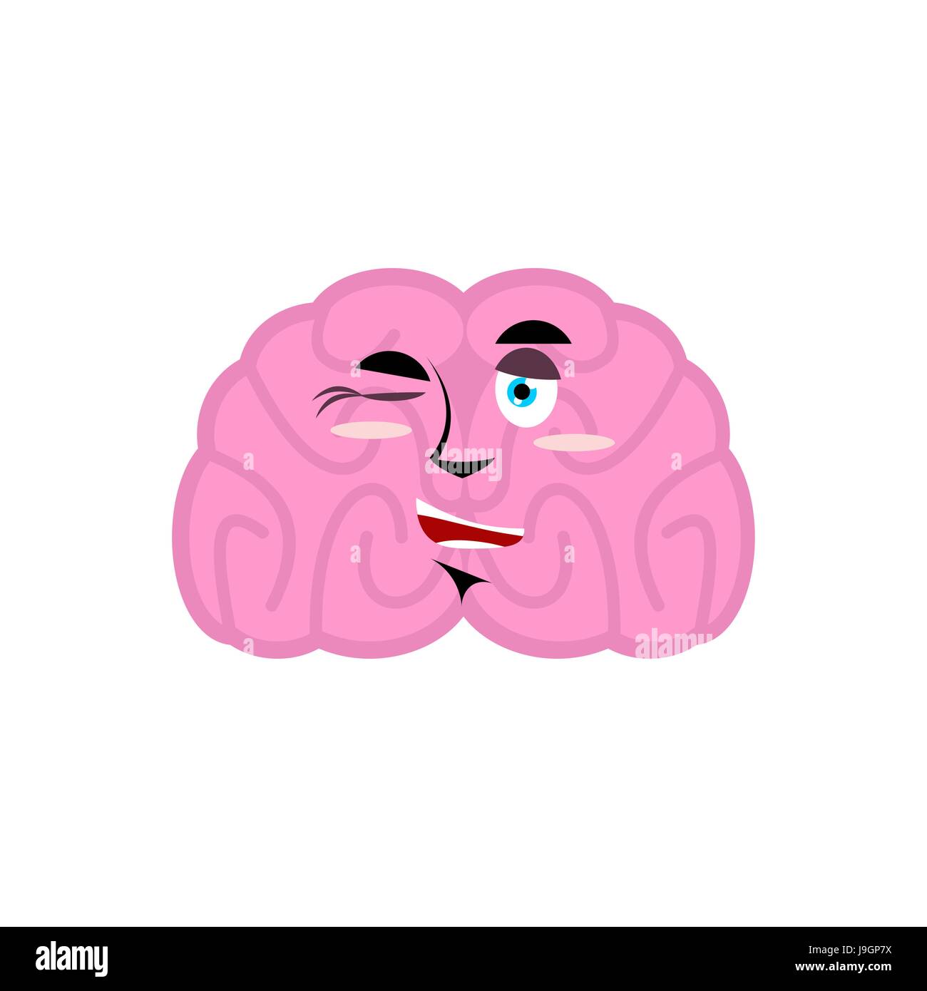brain winking emotion. Human brains Emoji cheerful. Isolated Mind Stock Vector