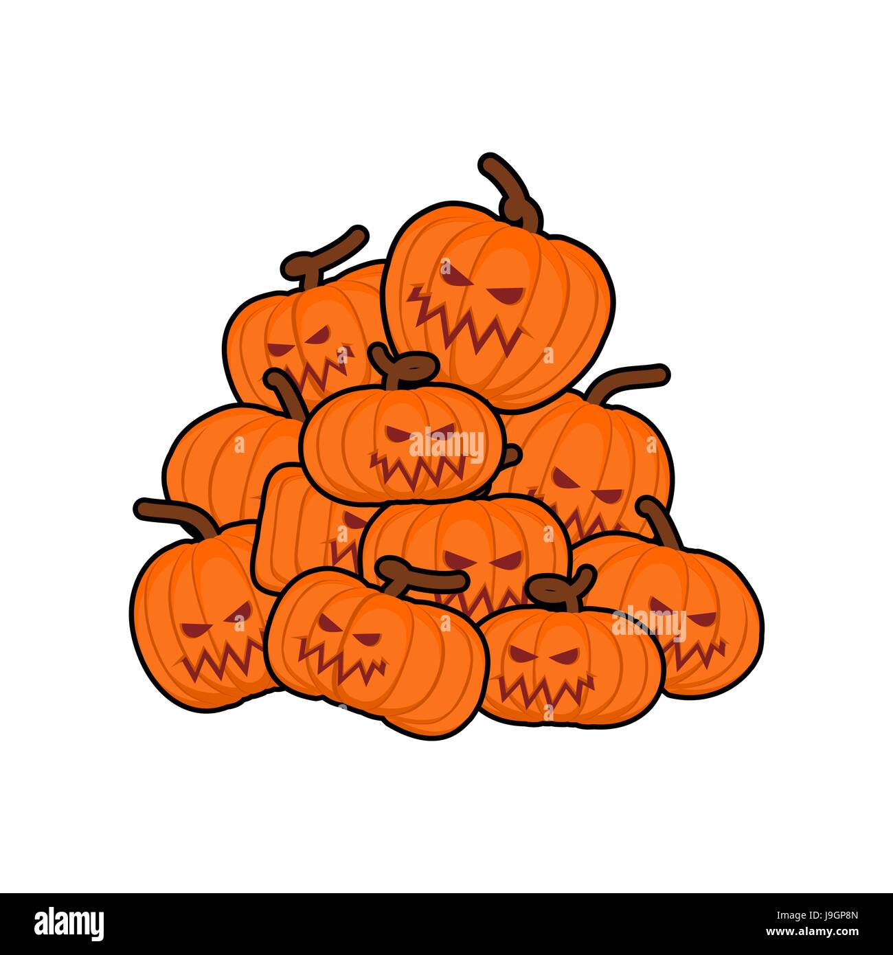 pumpkins pile for Halloween. Lot of vegetables for holiday Stock Vector