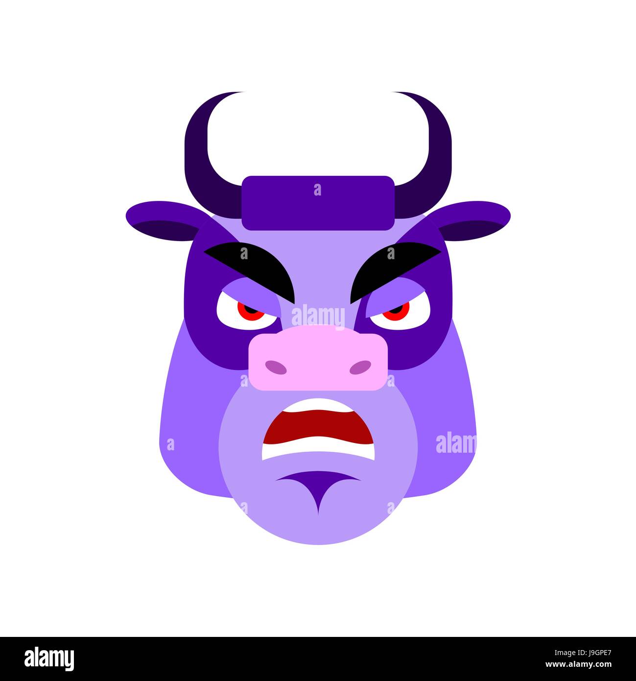 Purple Cow angry Emoji. Bull Head aggressive emotion Stock Vector Image