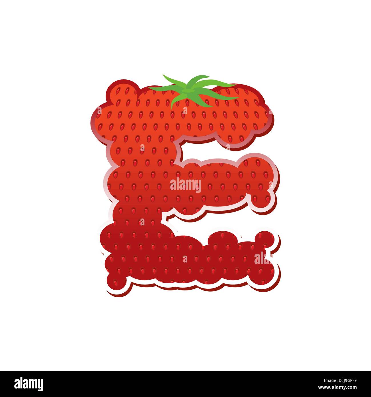Letter E Strawberry font. Red Berry lettering alphabet. Fruits ABC