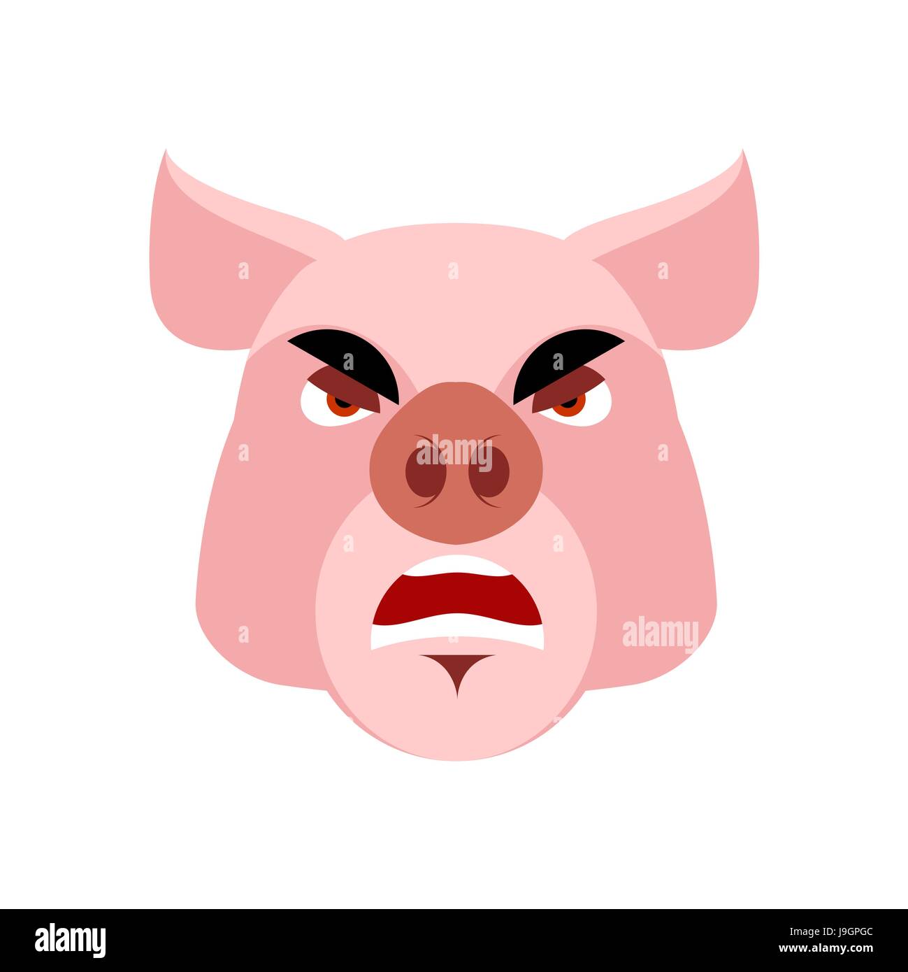 Angry pig. Evil boar. grumpy hog. Aggressive piggy Stock Vector